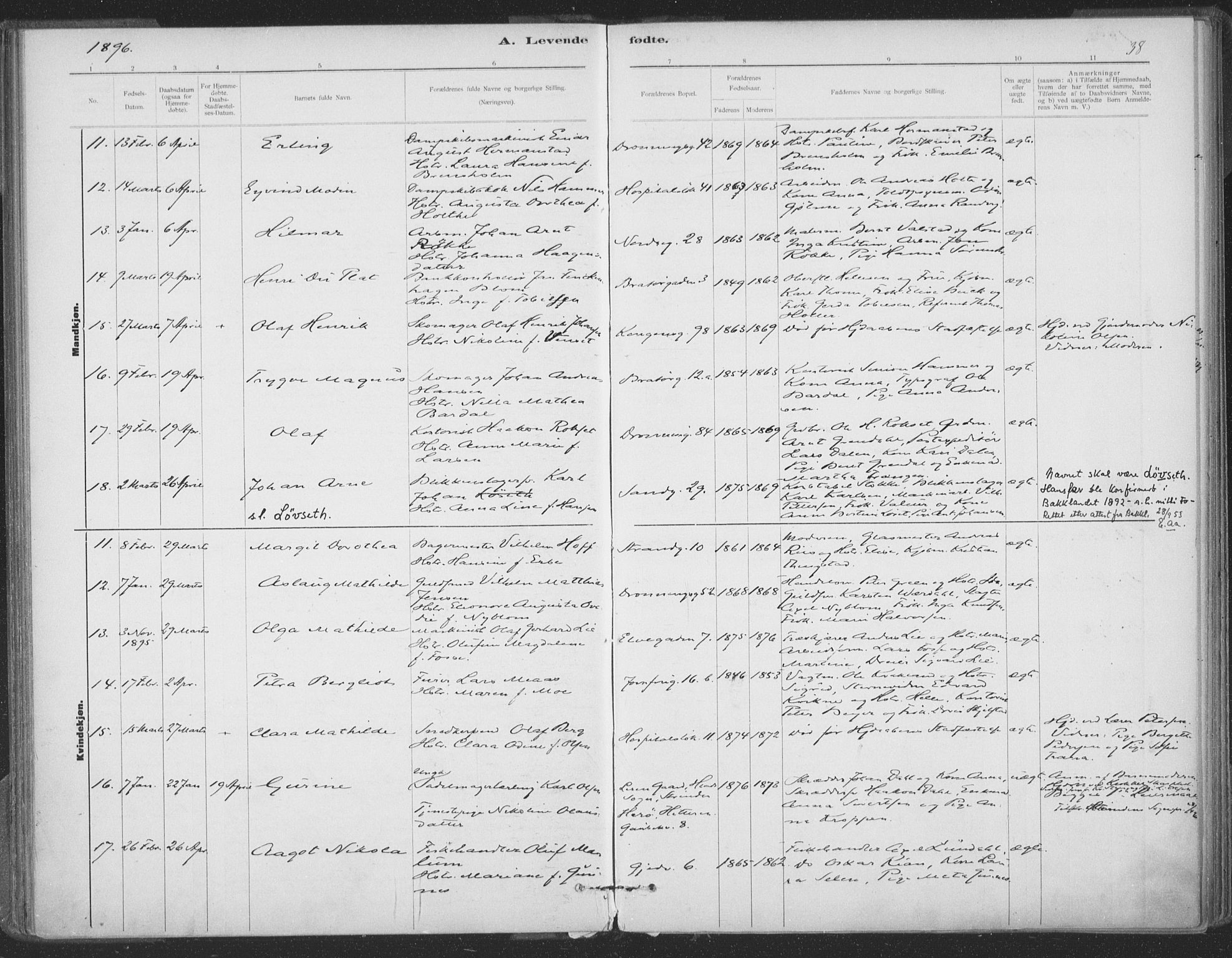 Ministerialprotokoller, klokkerbøker og fødselsregistre - Sør-Trøndelag, SAT/A-1456/602/L0122: Ministerialbok nr. 602A20, 1892-1908, s. 38