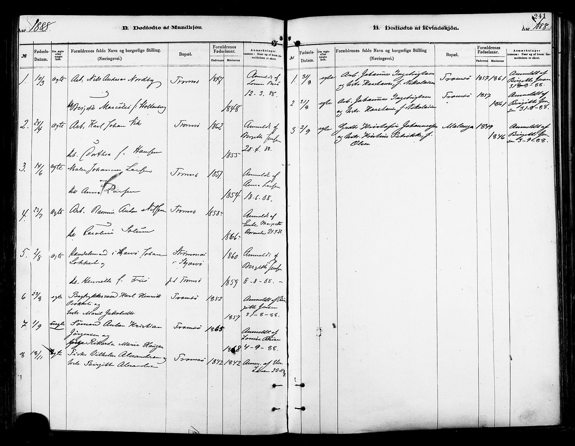 Tromsø sokneprestkontor/stiftsprosti/domprosti, AV/SATØ-S-1343/G/Ga/L0014kirke: Ministerialbok nr. 14, 1878-1888, s. 241
