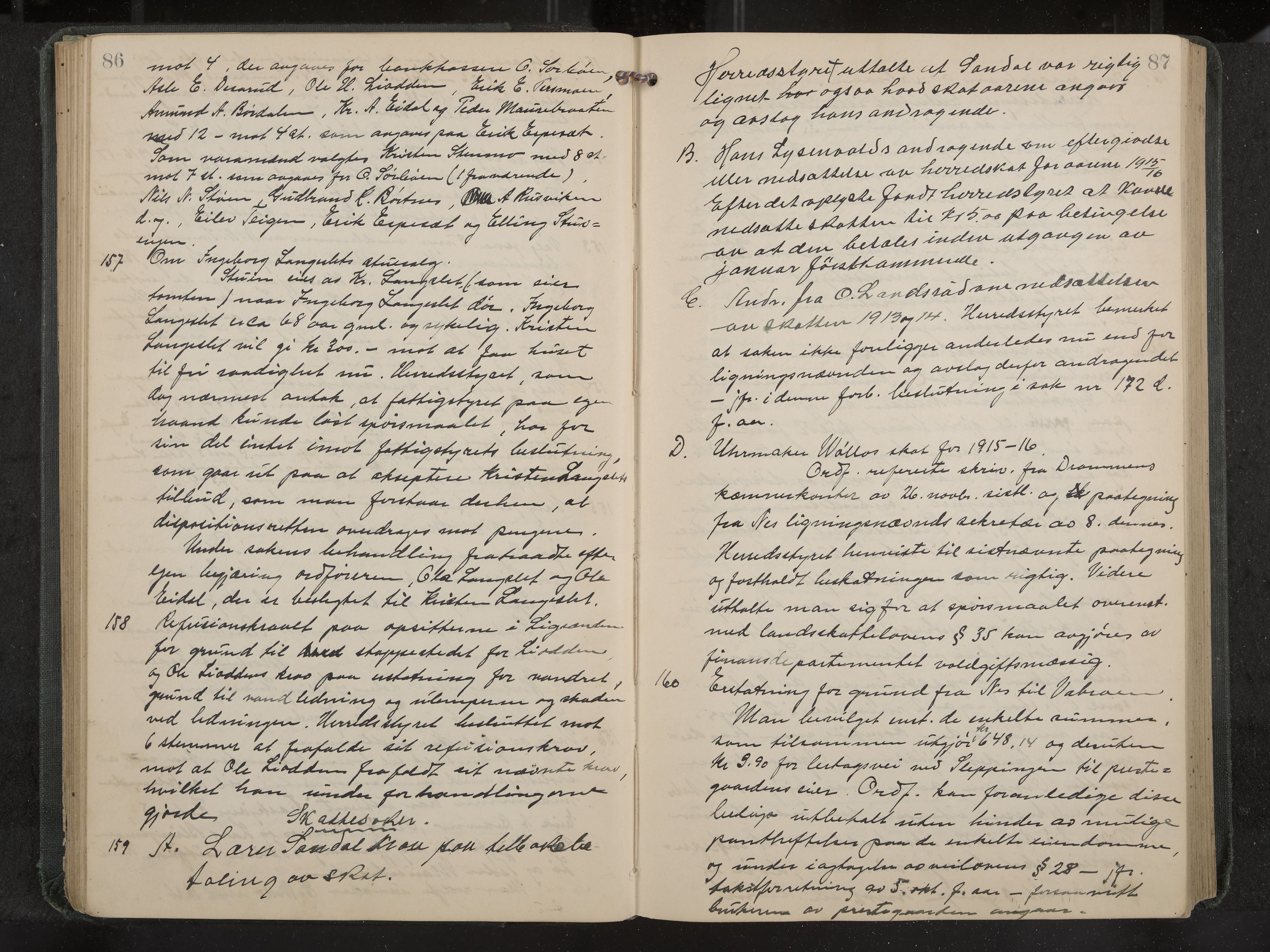 Nes formannskap og sentraladministrasjon, IKAK/0616021-1/A/Aa/L0005: Møtebok med register, 1914-1919, s. 86-87