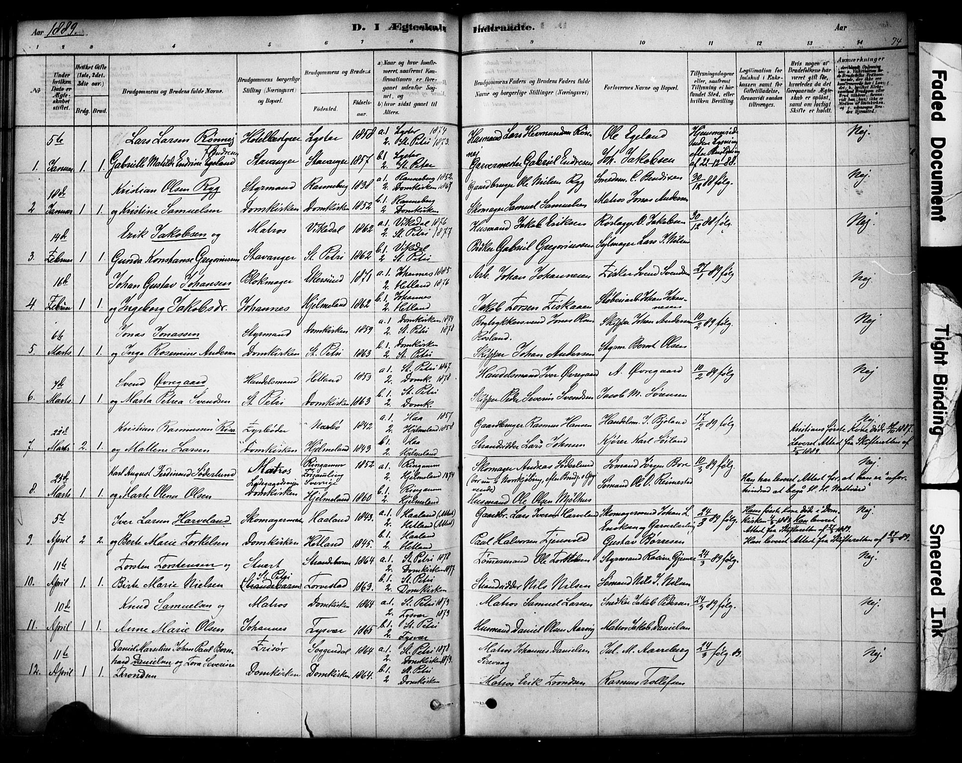 Domkirken sokneprestkontor, AV/SAST-A-101812/001/30/30BA/L0029: Ministerialbok nr. A 28, 1878-1904, s. 74