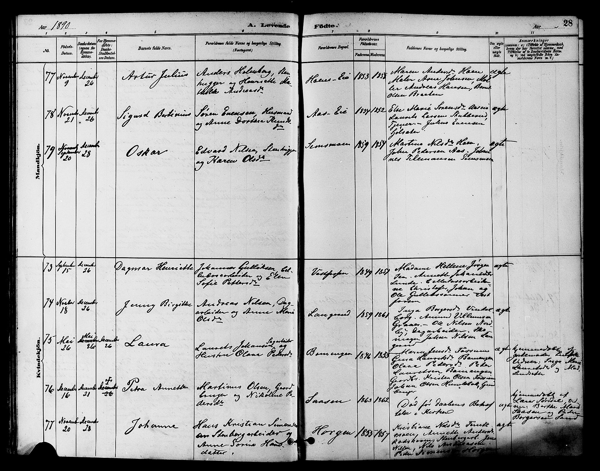 Eiker kirkebøker, AV/SAKO-A-4/F/Fb/L0002: Ministerialbok nr. II 2, 1889-1896, s. 28