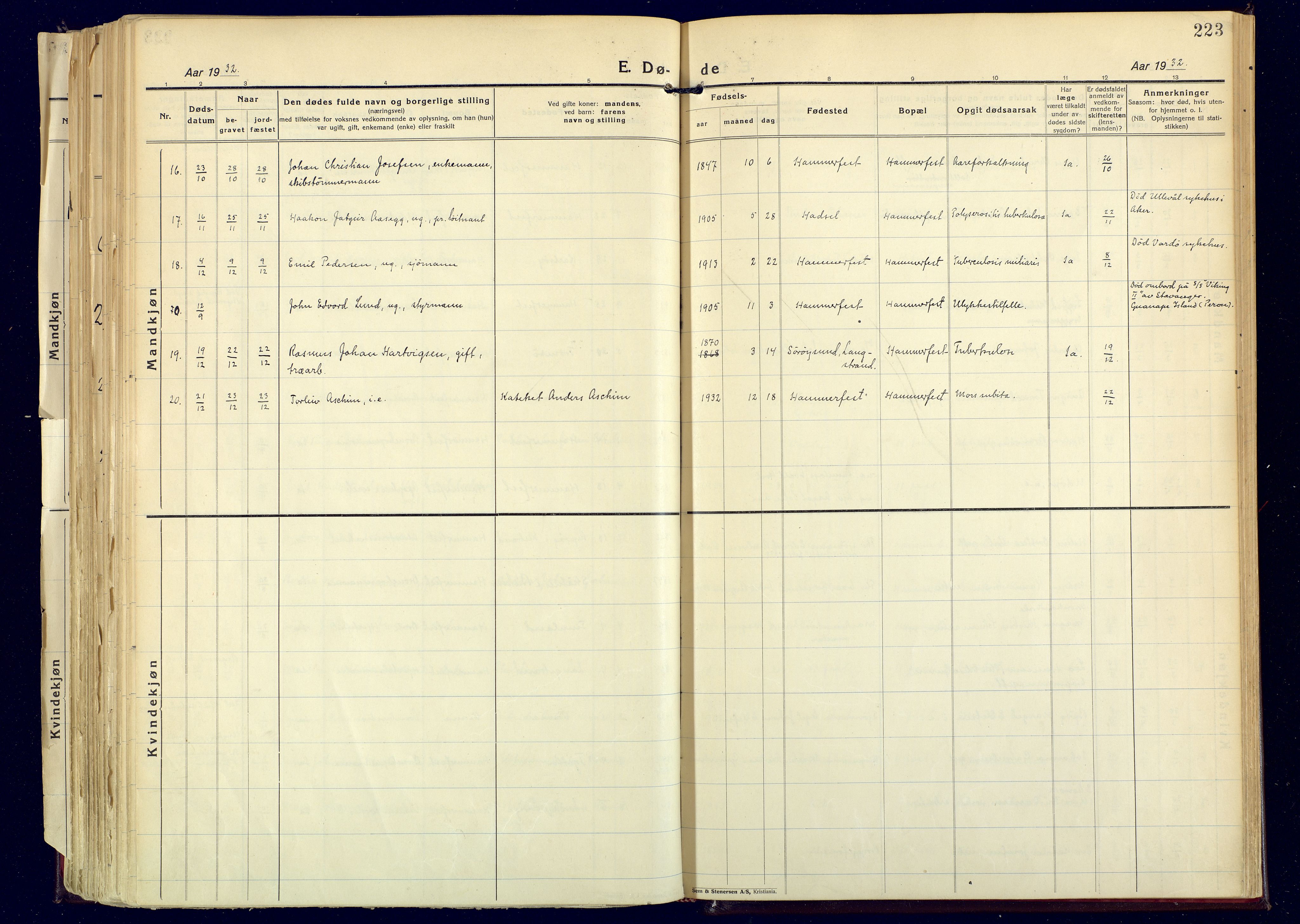 Hammerfest sokneprestkontor, AV/SATØ-S-1347/H/Ha/L0017.kirke: Ministerialbok nr. 17, 1923-1933, s. 223