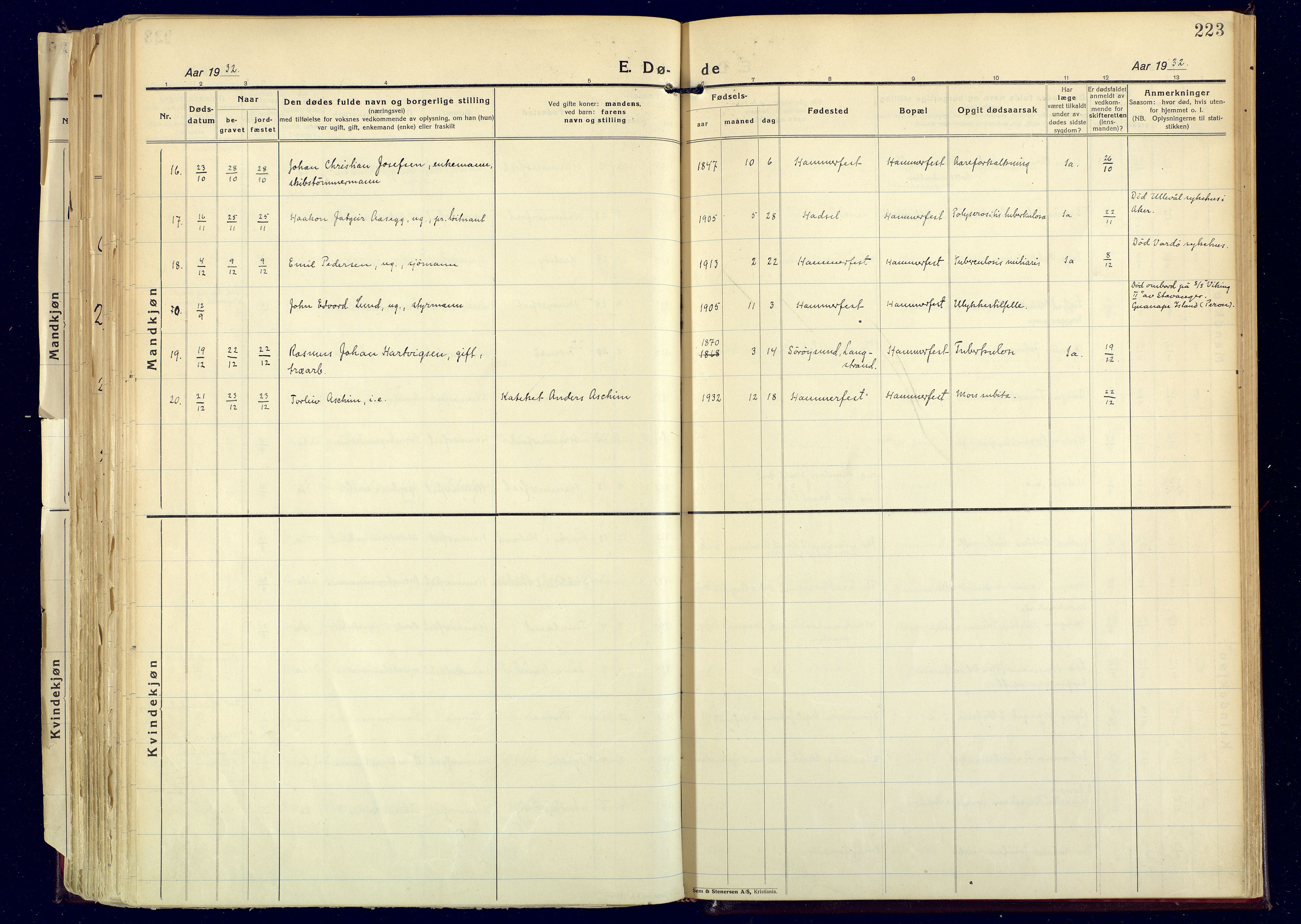 Hammerfest sokneprestkontor, SATØ/S-1347: Ministerialbok nr. 17, 1923-1933, s. 223