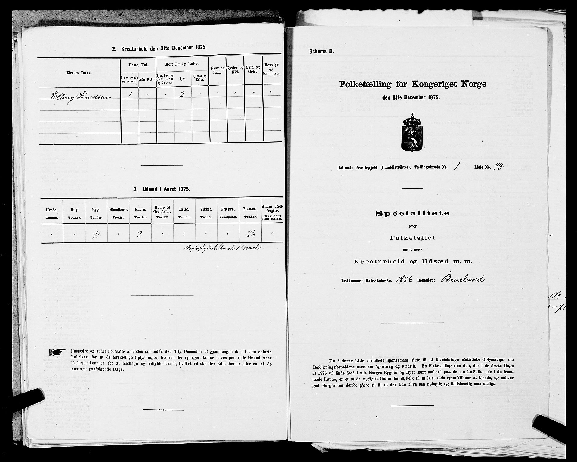 SAST, Folketelling 1875 for 1123L Høyland prestegjeld, Høyland sokn, 1875, s. 283