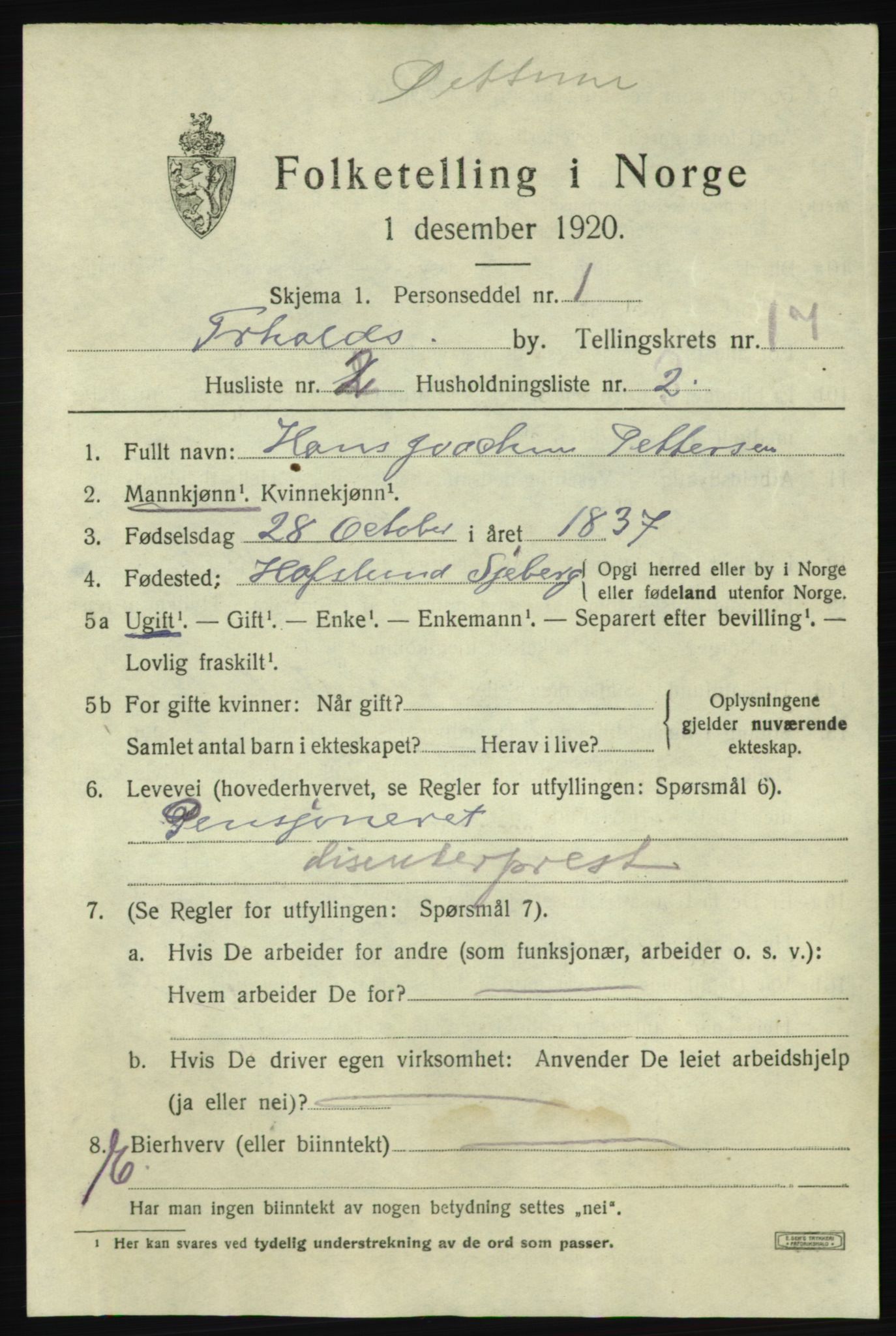 SAO, Folketelling 1920 for 0101 Fredrikshald kjøpstad, 1920, s. 25786