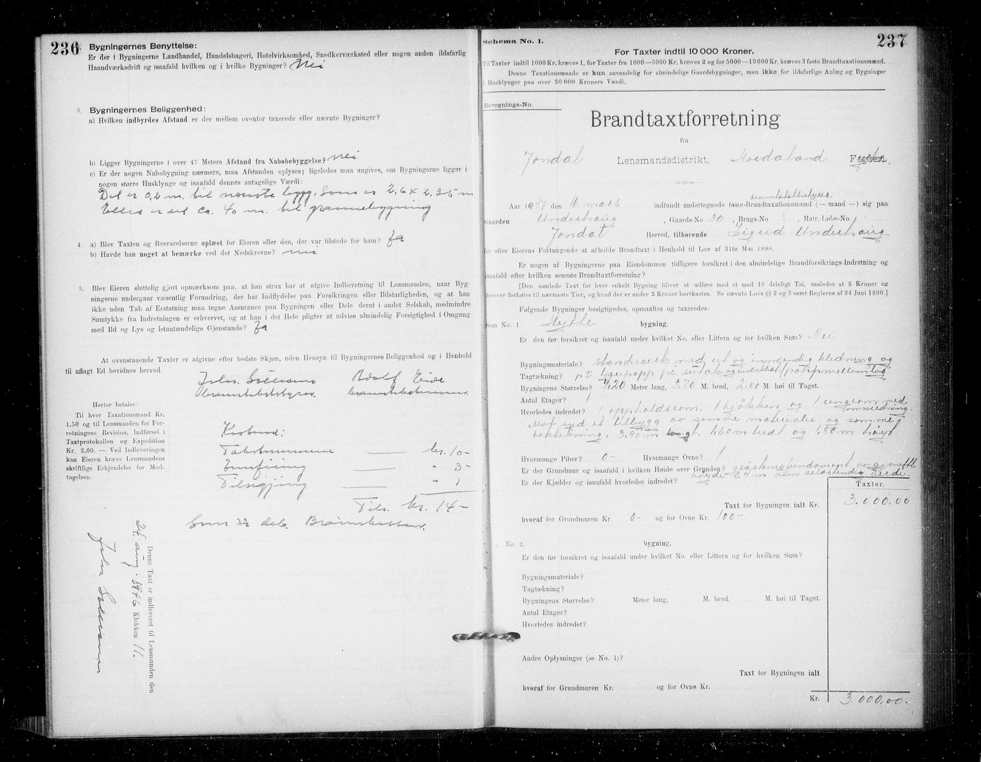 Lensmannen i Jondal, SAB/A-33101/0012/L0005: Branntakstprotokoll, skjematakst, 1894-1951, s. 236-237