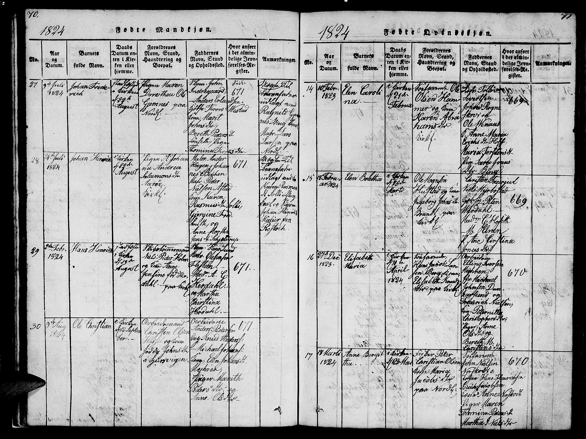 Ministerialprotokoller, klokkerbøker og fødselsregistre - Møre og Romsdal, AV/SAT-A-1454/572/L0856: Klokkerbok nr. 572C01, 1819-1832, s. 70-71