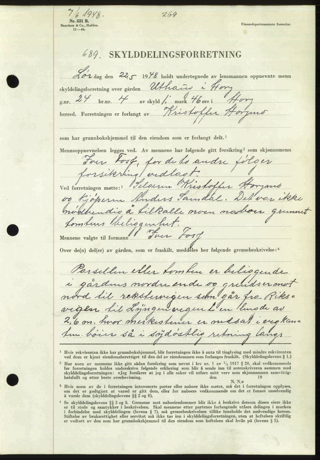 Gauldal sorenskriveri, SAT/A-0014/1/2/2C: Pantebok nr. A6, 1948-1948, Dagboknr: 689/1948