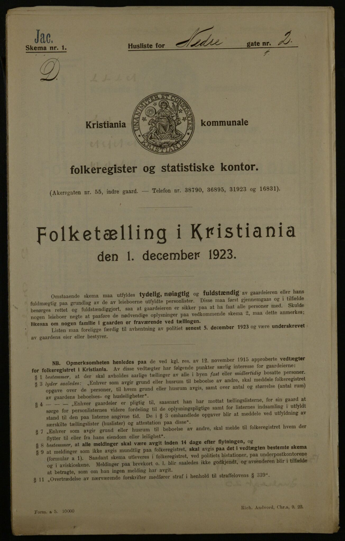 OBA, Kommunal folketelling 1.12.1923 for Kristiania, 1923, s. 76134