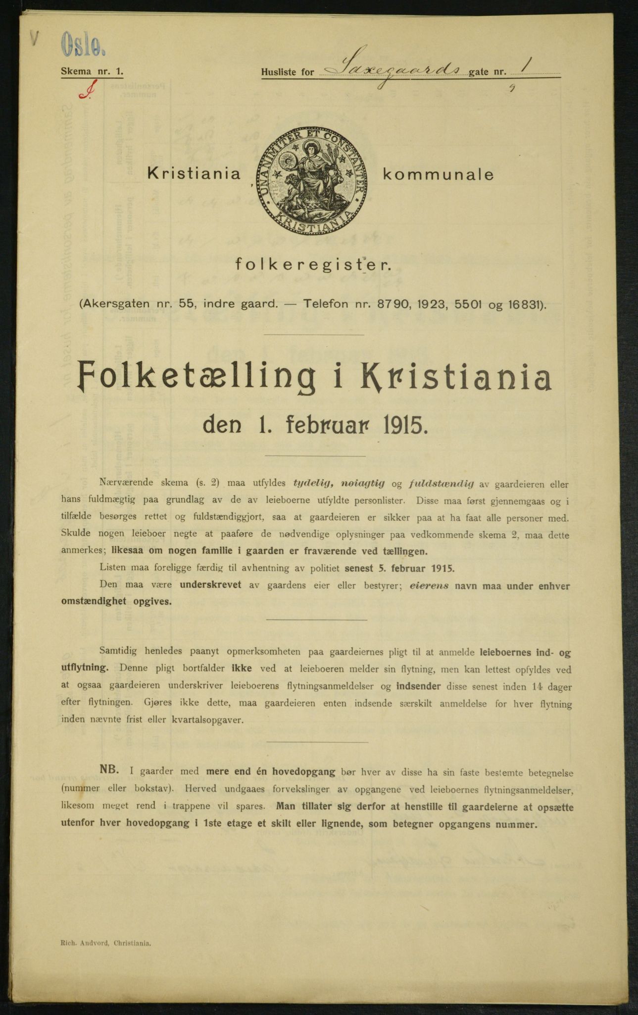 OBA, Kommunal folketelling 1.2.1915 for Kristiania, 1915, s. 88916