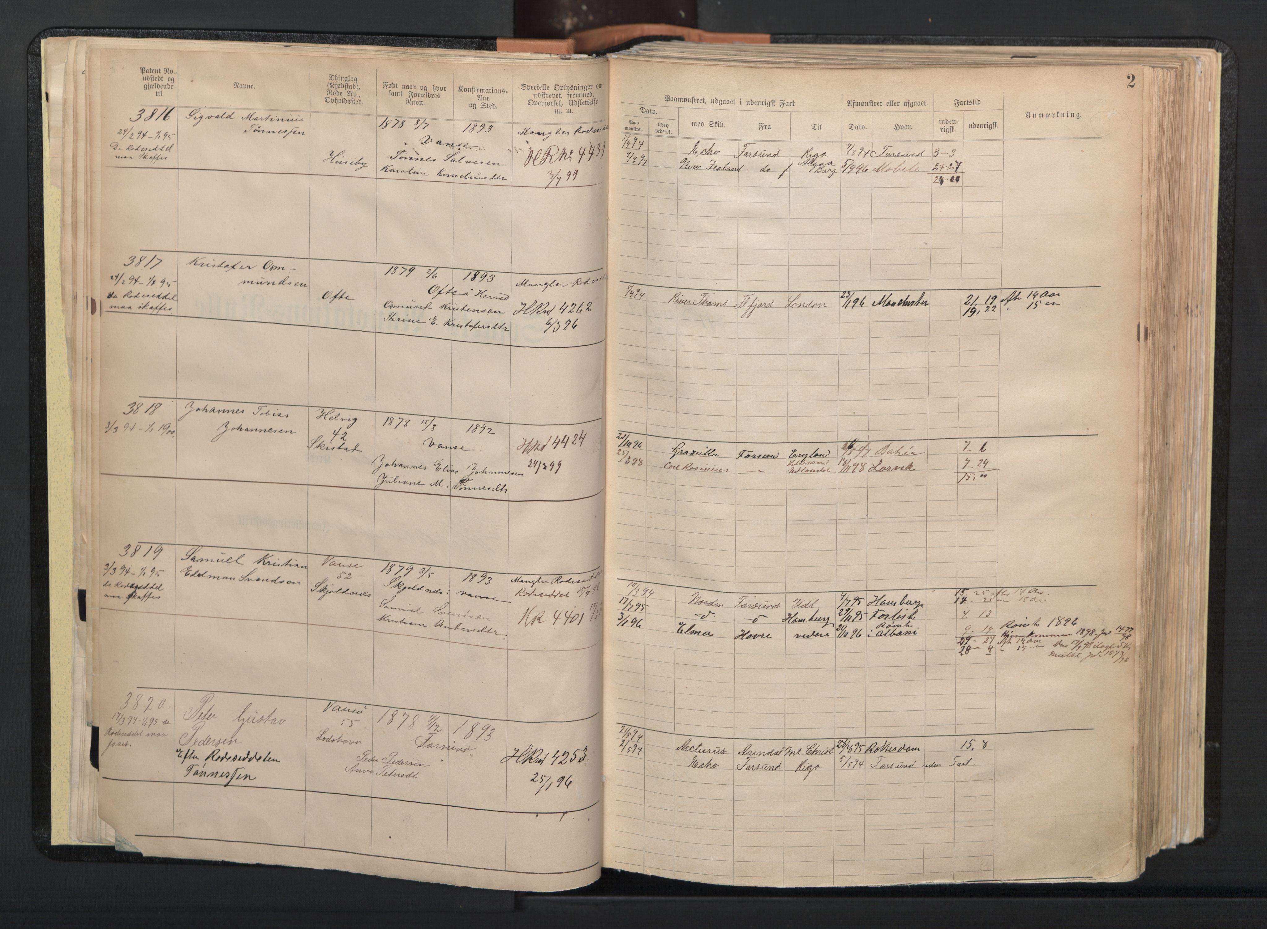 Farsund mønstringskrets, AV/SAK-2031-0017/F/Fa/L0003: Annotasjonsrulle nr 3816-5304 med register, M-3, 1894-1948, s. 29