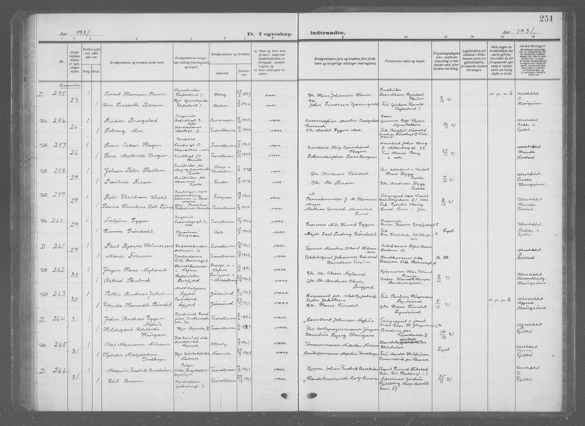 Ministerialprotokoller, klokkerbøker og fødselsregistre - Sør-Trøndelag, SAT/A-1456/601/L0098: Klokkerbok nr. 601C16, 1921-1934, s. 251