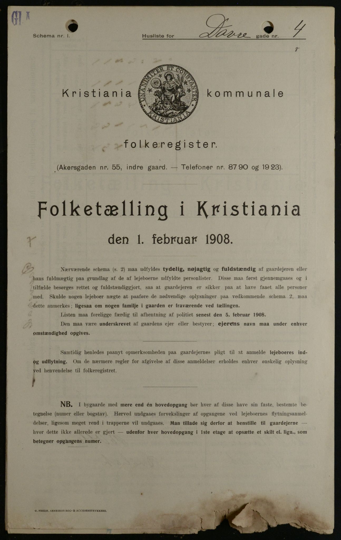 OBA, Kommunal folketelling 1.2.1908 for Kristiania kjøpstad, 1908, s. 14965