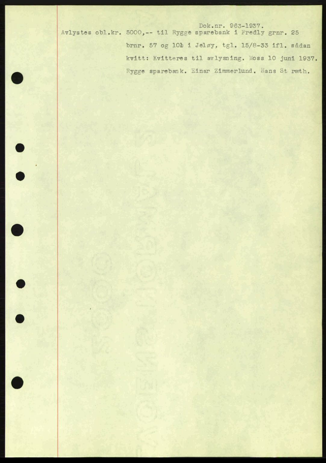 Moss sorenskriveri, SAO/A-10168: Pantebok nr. B3, 1937-1937, Dagboknr: 963/1937
