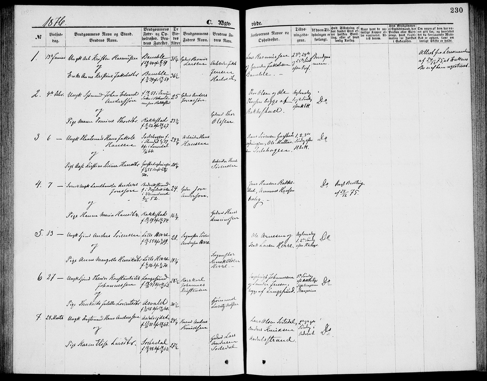 Bamble kirkebøker, AV/SAKO-A-253/G/Ga/L0007: Klokkerbok nr. I 7, 1876-1877, s. 230
