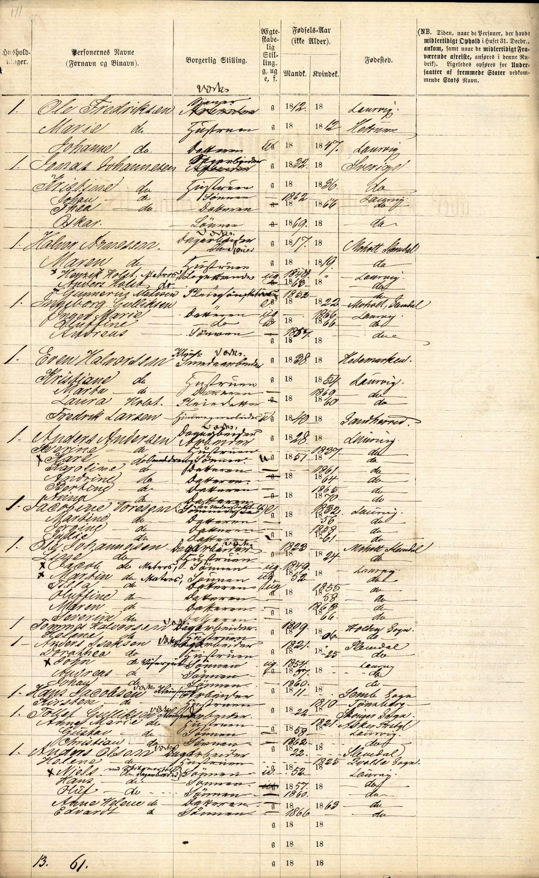 RA, Folketelling 1870 for 0707 Larvik kjøpstad, 1870, s. 1164