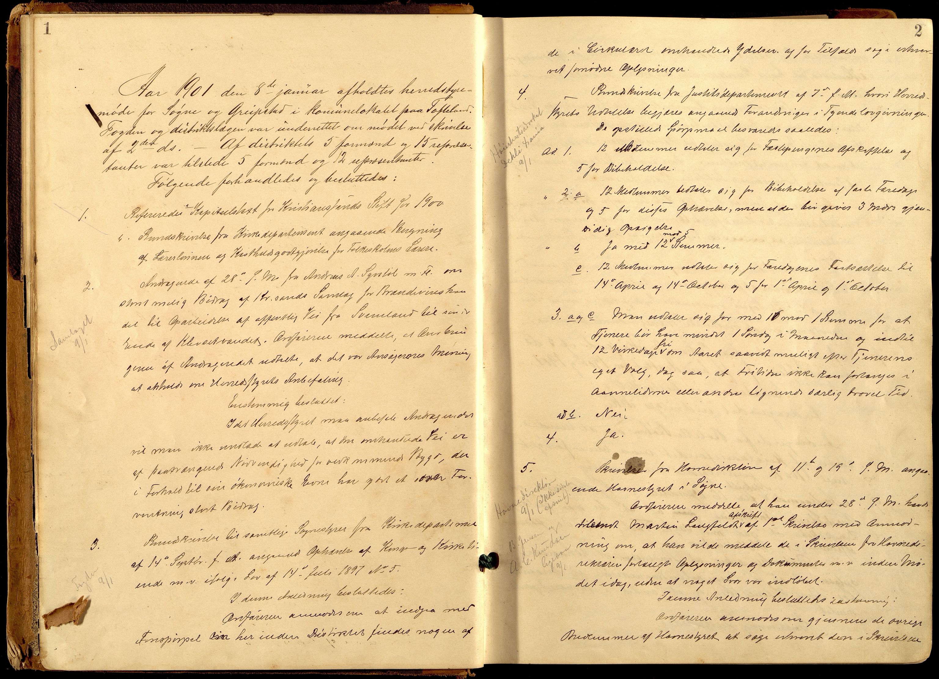Søgne og Greipstad kommune - Formannskapet, ARKSOR/1018SG120/A/L0006: Møtebok (d), 1901-1909, s. 1-2