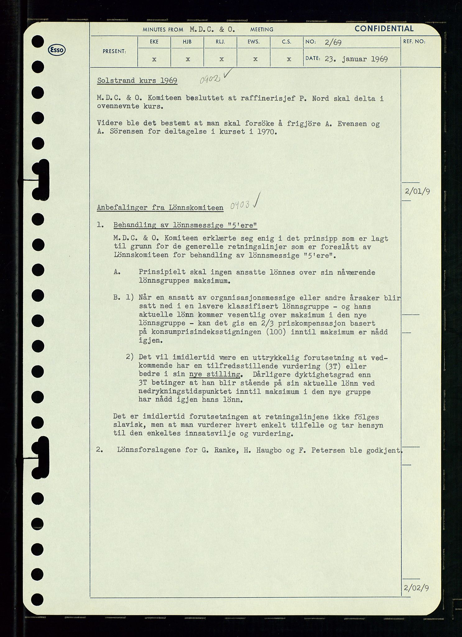 Pa 0982 - Esso Norge A/S, SAST/A-100448/A/Aa/L0003/0001: Den administrerende direksjon Board minutes (styrereferater) og Bedriftforsamlingsprotokoll / Den administrerende direksjon Board minutes (styrereferater), 1969, s. 134
