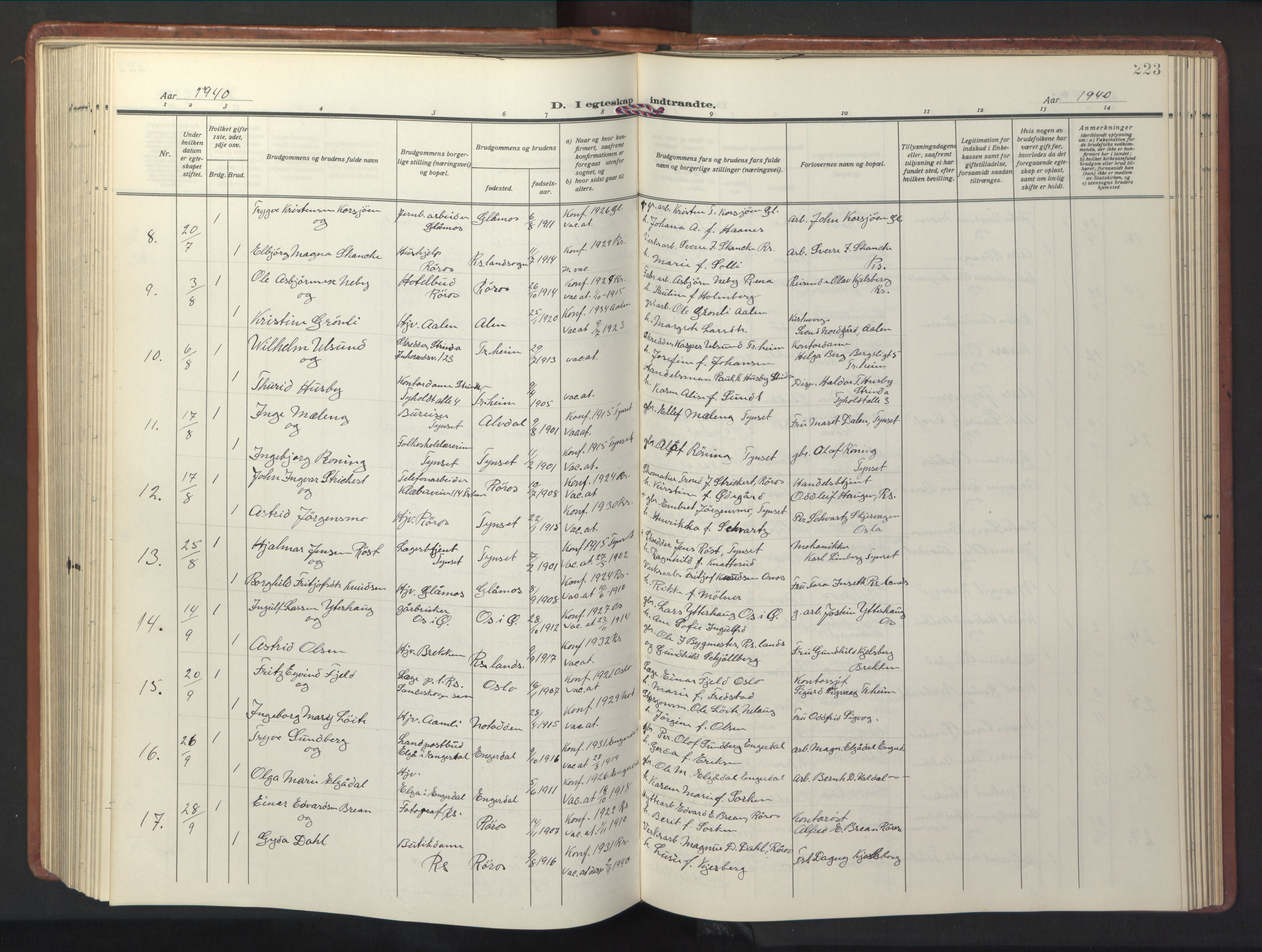 Ministerialprotokoller, klokkerbøker og fødselsregistre - Sør-Trøndelag, AV/SAT-A-1456/681/L0943: Klokkerbok nr. 681C07, 1926-1954, s. 223