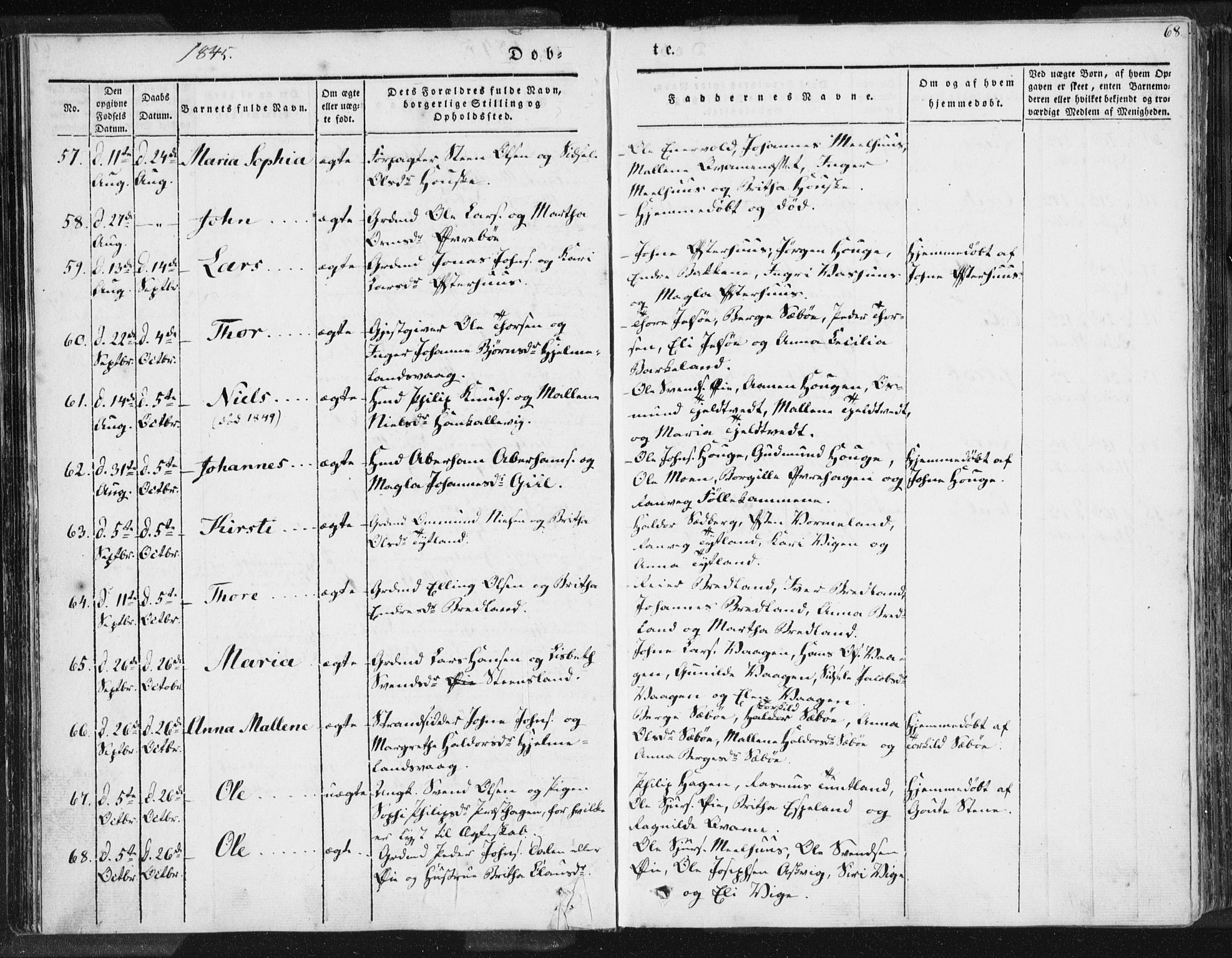 Hjelmeland sokneprestkontor, AV/SAST-A-101843/01/IV/L0006: Ministerialbok nr. A 6, 1834-1845, s. 68