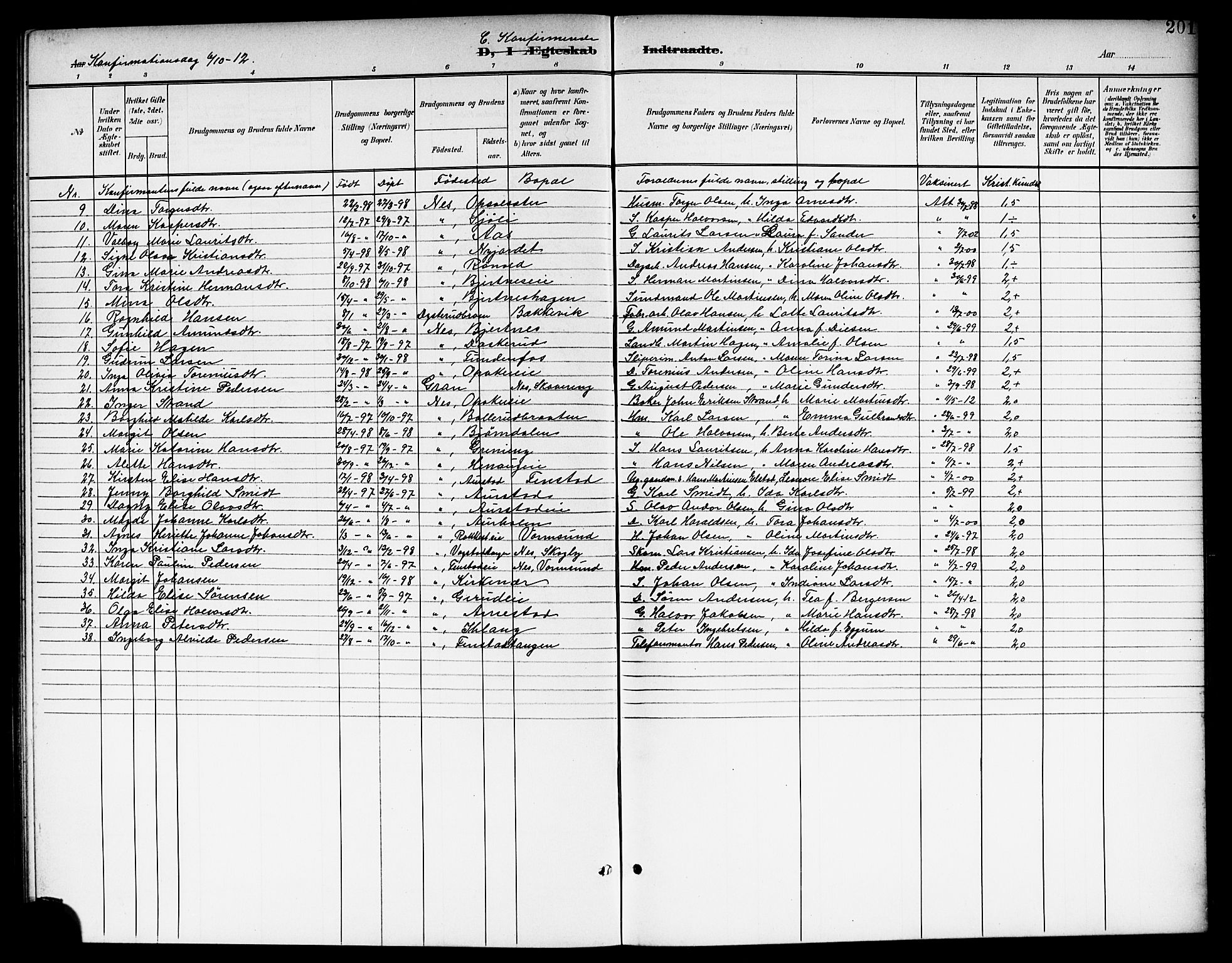 Nes prestekontor Kirkebøker, AV/SAO-A-10410/G/Ga/L0002: Klokkerbok nr. I 2, 1901-1912, s. 201