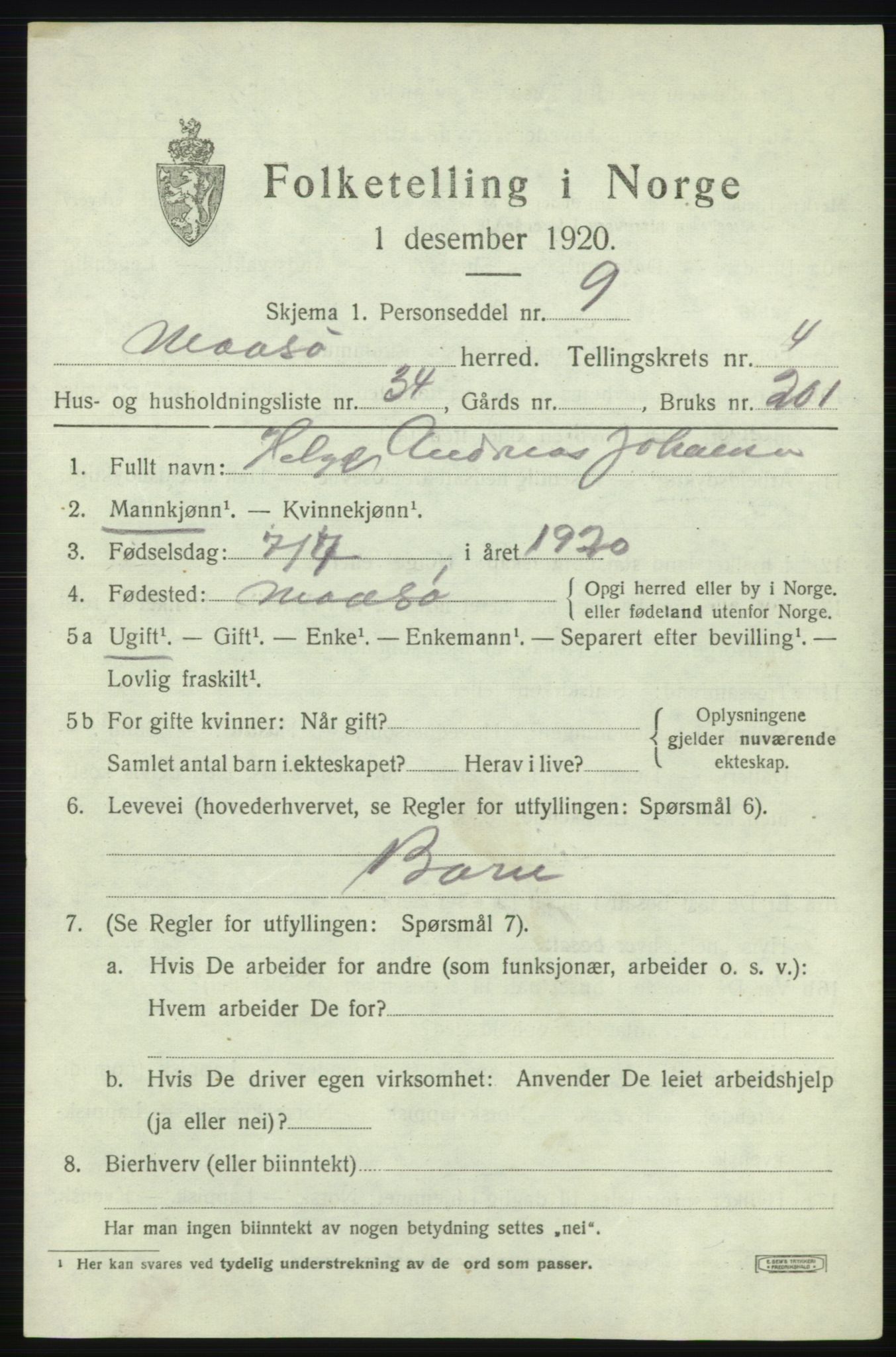 SATØ, Folketelling 1920 for 2018 Måsøy herred, 1920, s. 2220