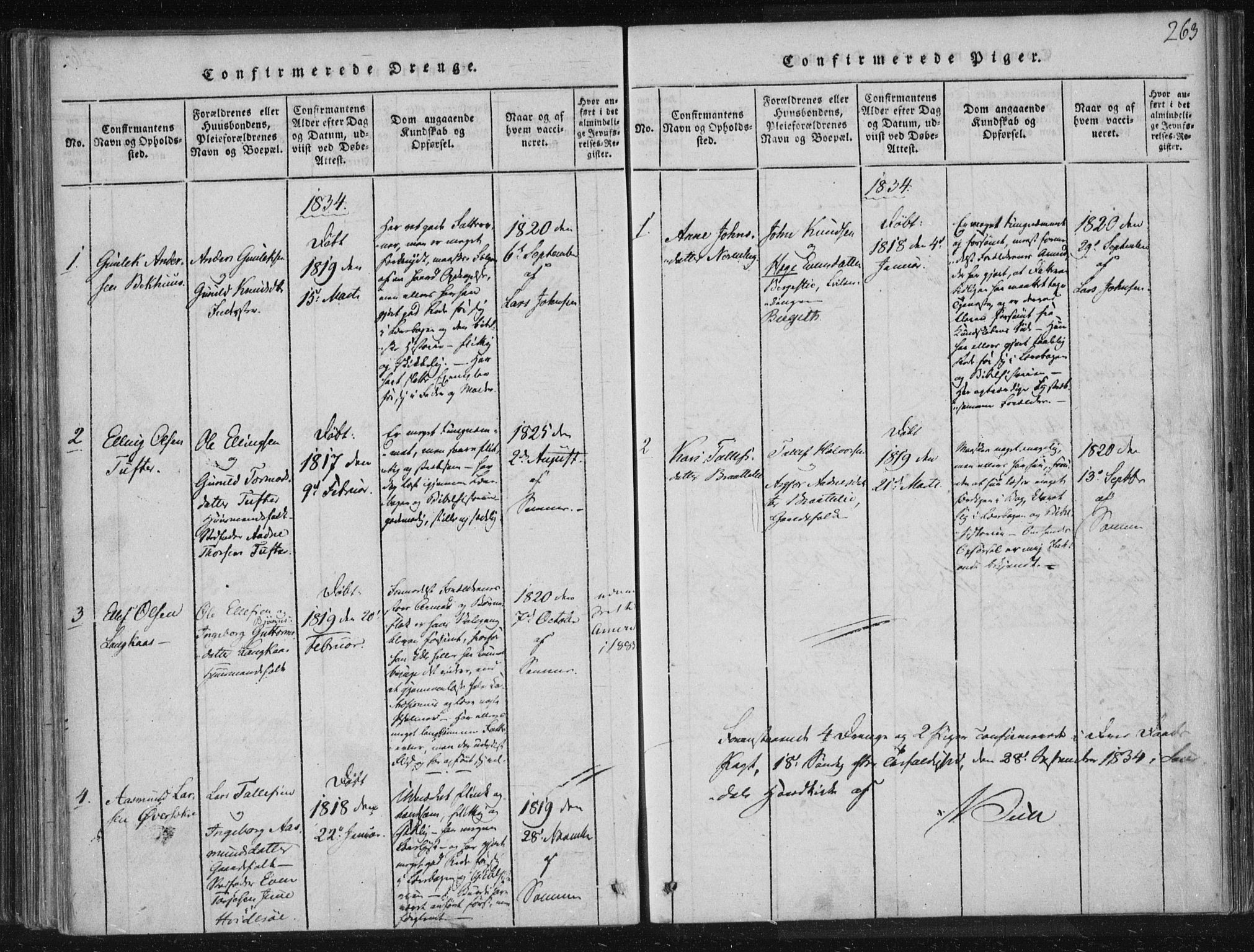 Lårdal kirkebøker, AV/SAKO-A-284/F/Fc/L0001: Ministerialbok nr. III 1, 1815-1860, s. 263