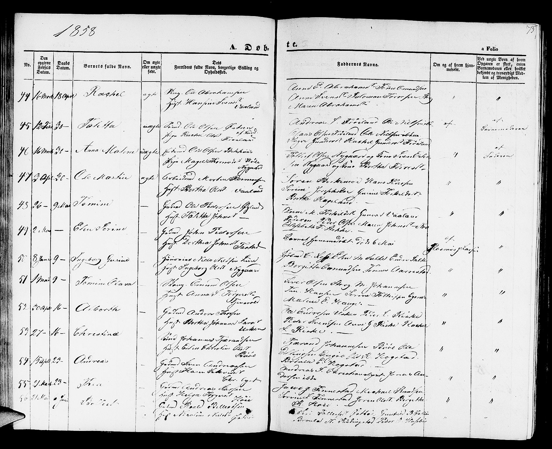 Hetland sokneprestkontor, AV/SAST-A-101826/30/30BB/L0001: Klokkerbok nr. B 1, 1850-1868, s. 75