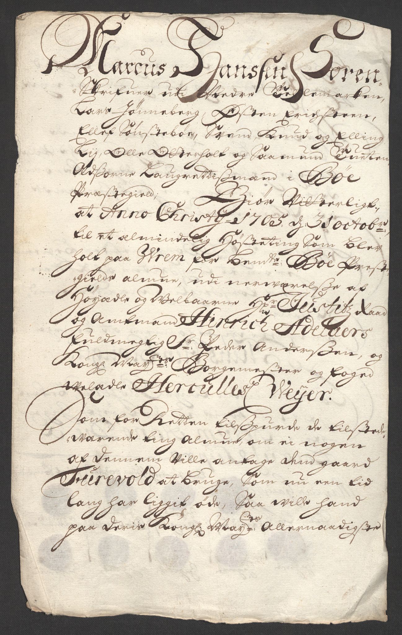 Rentekammeret inntil 1814, Reviderte regnskaper, Fogderegnskap, AV/RA-EA-4092/R36/L2114: Fogderegnskap Øvre og Nedre Telemark og Bamble, 1705, s. 170