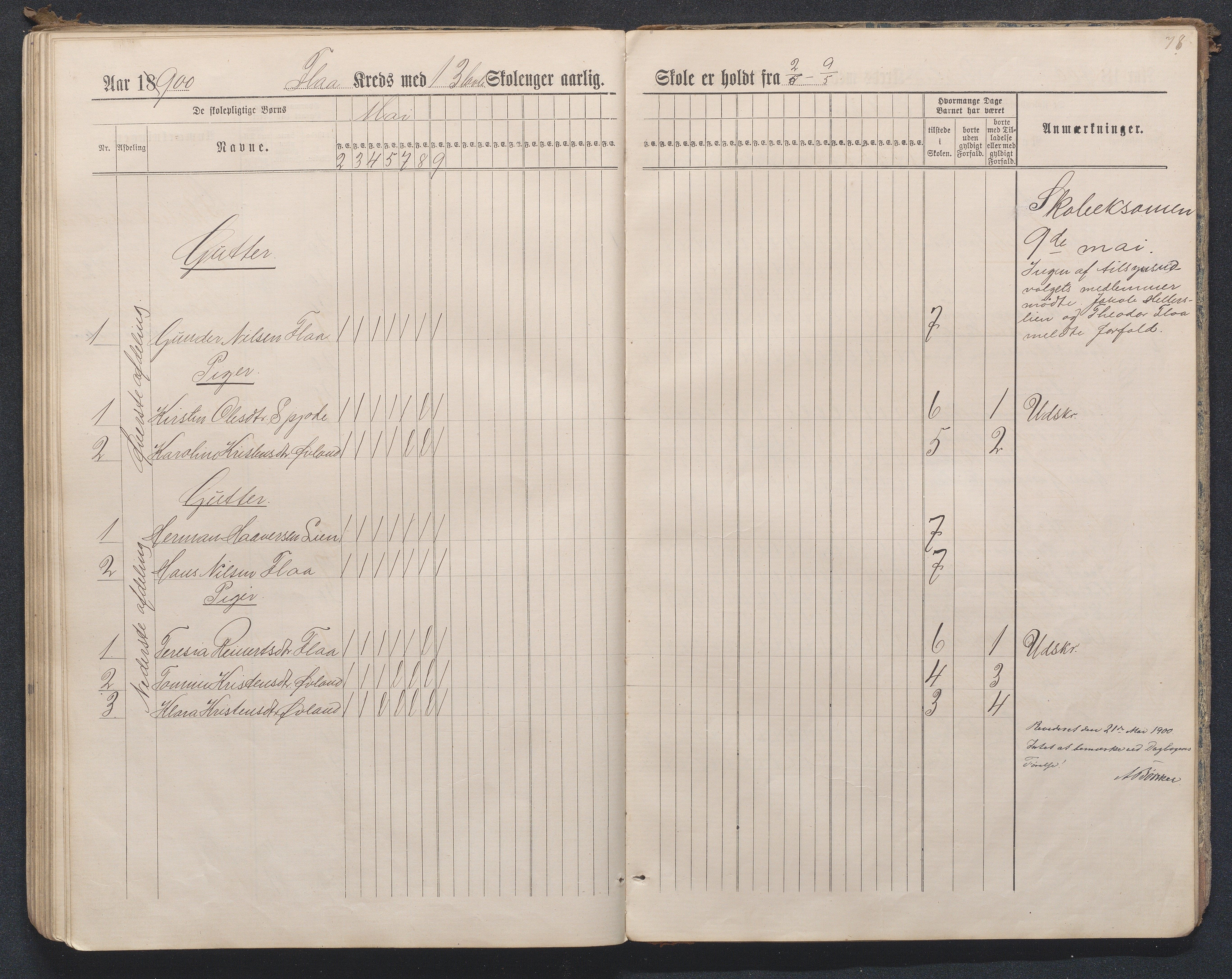 Birkenes kommune, Flå, Senumstad og Rislå skolekretser frem til 1991, AAMA/KA0928-550b_91/F02/L0001: Dagbok for Flå og Rislå, 1886-1900, s. 78