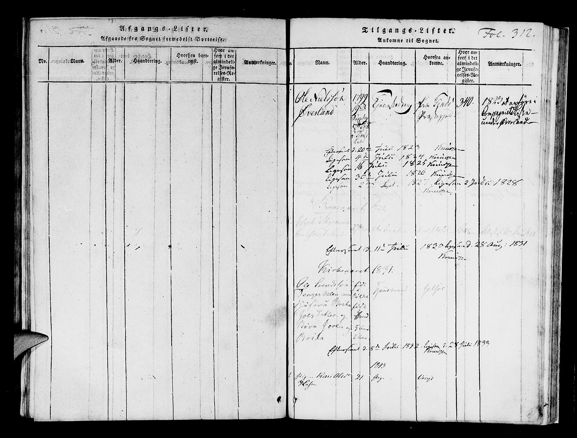 Røldal sokneprestembete, SAB/A-100247: Ministerialbok nr. A 2, 1817-1856, s. 312