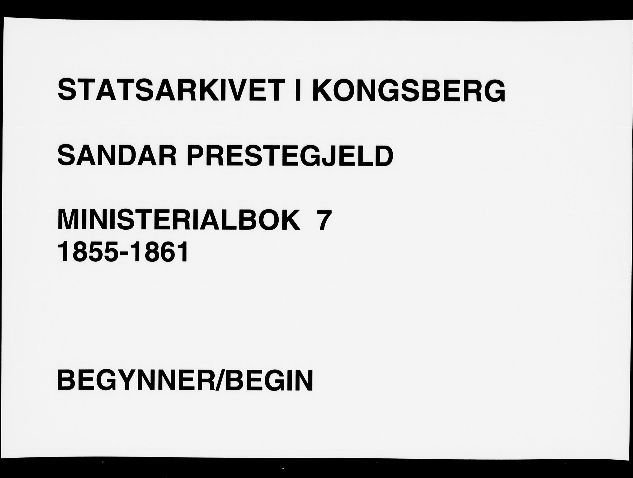 Sandar kirkebøker, AV/SAKO-A-243/F/Fa/L0007: Ministerialbok nr. 7, 1855-1861