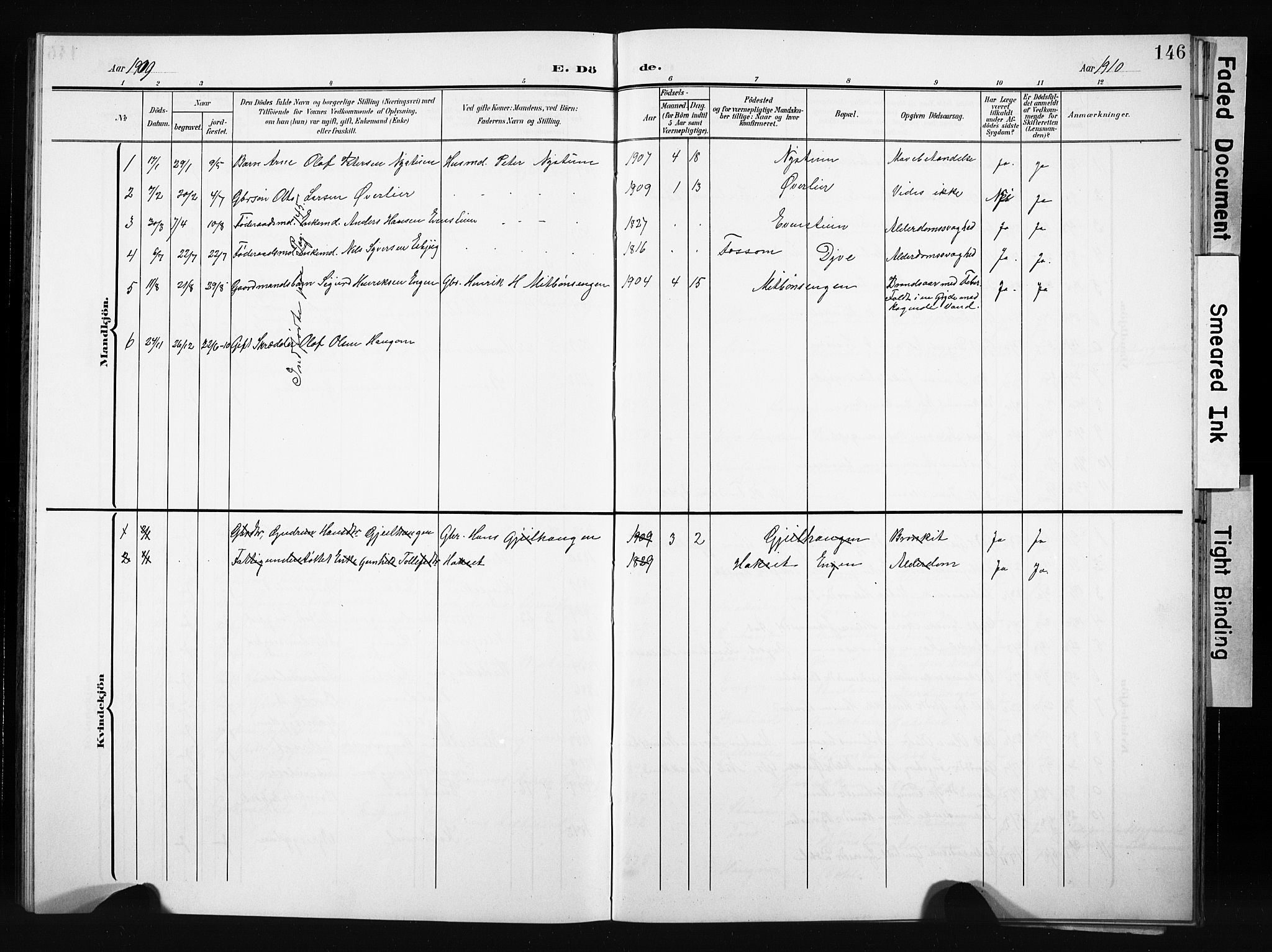 Nordre Land prestekontor, AV/SAH-PREST-124/H/Ha/Hab/L0006: Klokkerbok nr. 6, 1905-1929, s. 146
