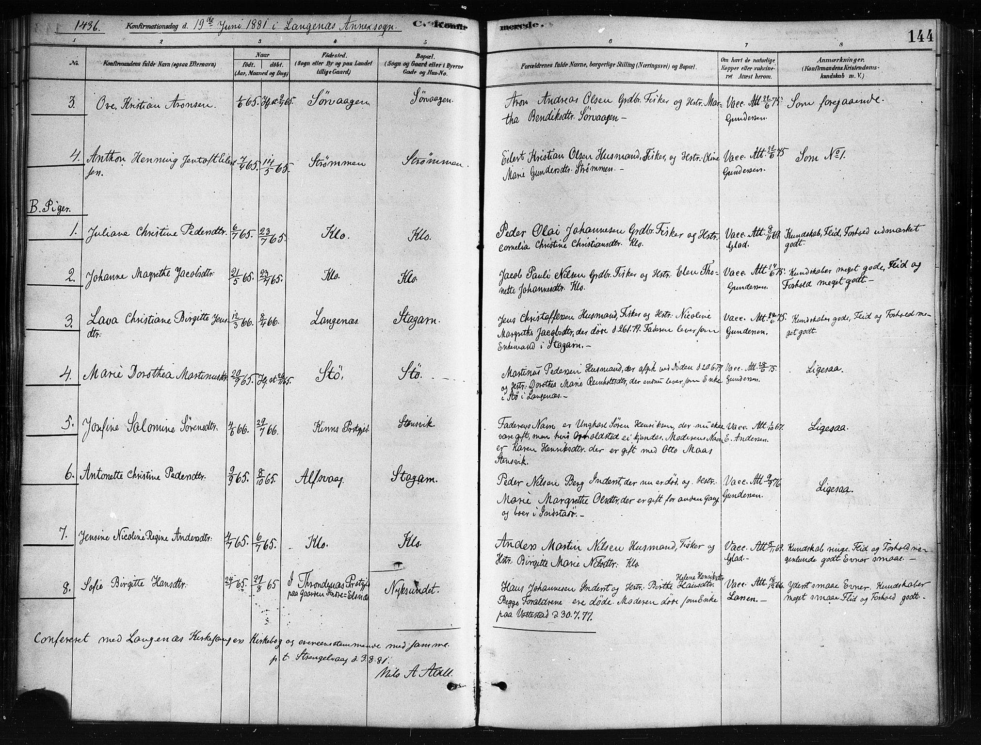 Ministerialprotokoller, klokkerbøker og fødselsregistre - Nordland, AV/SAT-A-1459/893/L1335: Ministerialbok nr. 893A08 /2, 1878-1884, s. 144