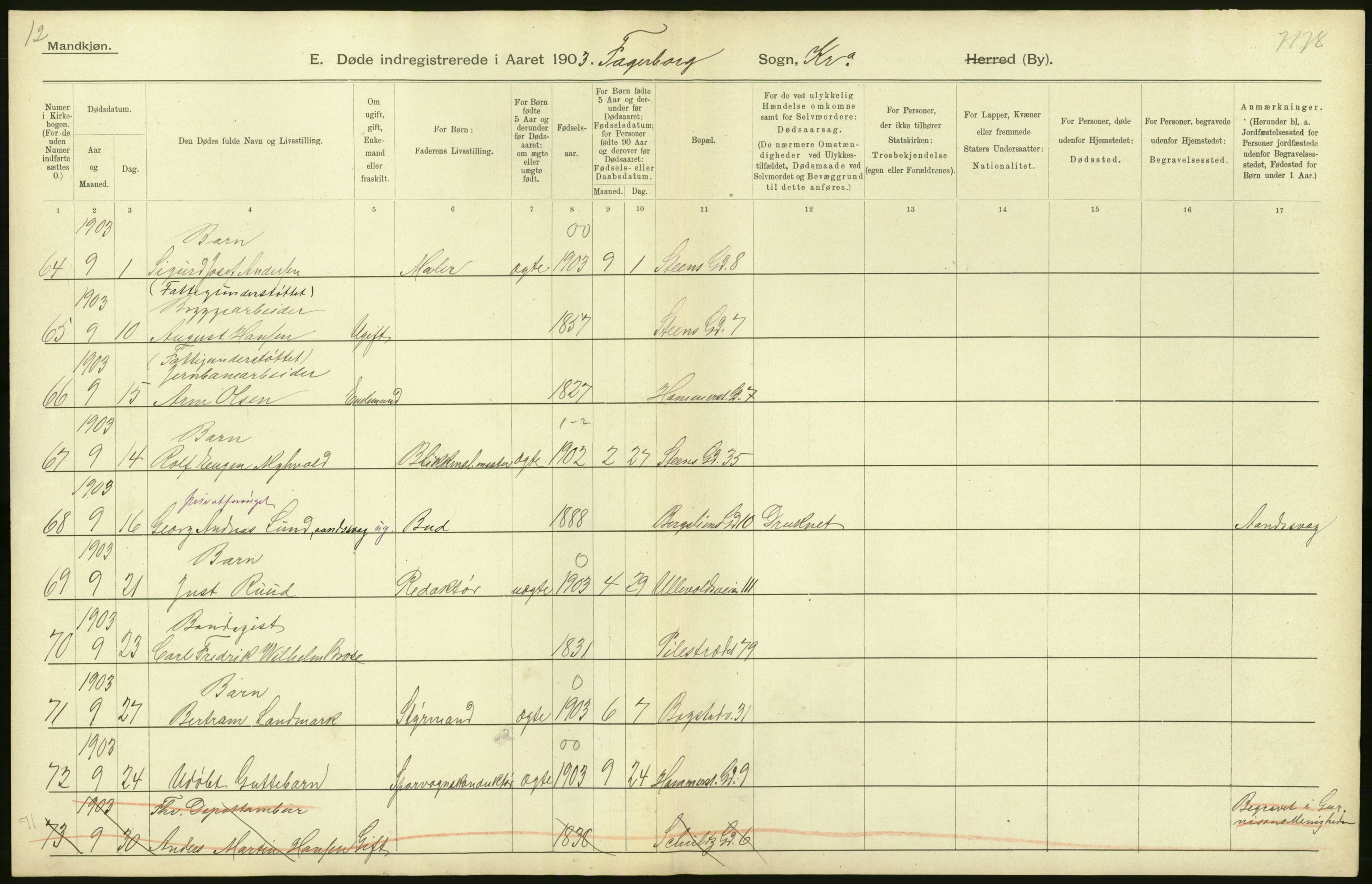 Statistisk sentralbyrå, Sosiodemografiske emner, Befolkning, AV/RA-S-2228/D/Df/Dfa/Dfaa/L0004: Kristiania: Gifte, døde, 1903, s. 26