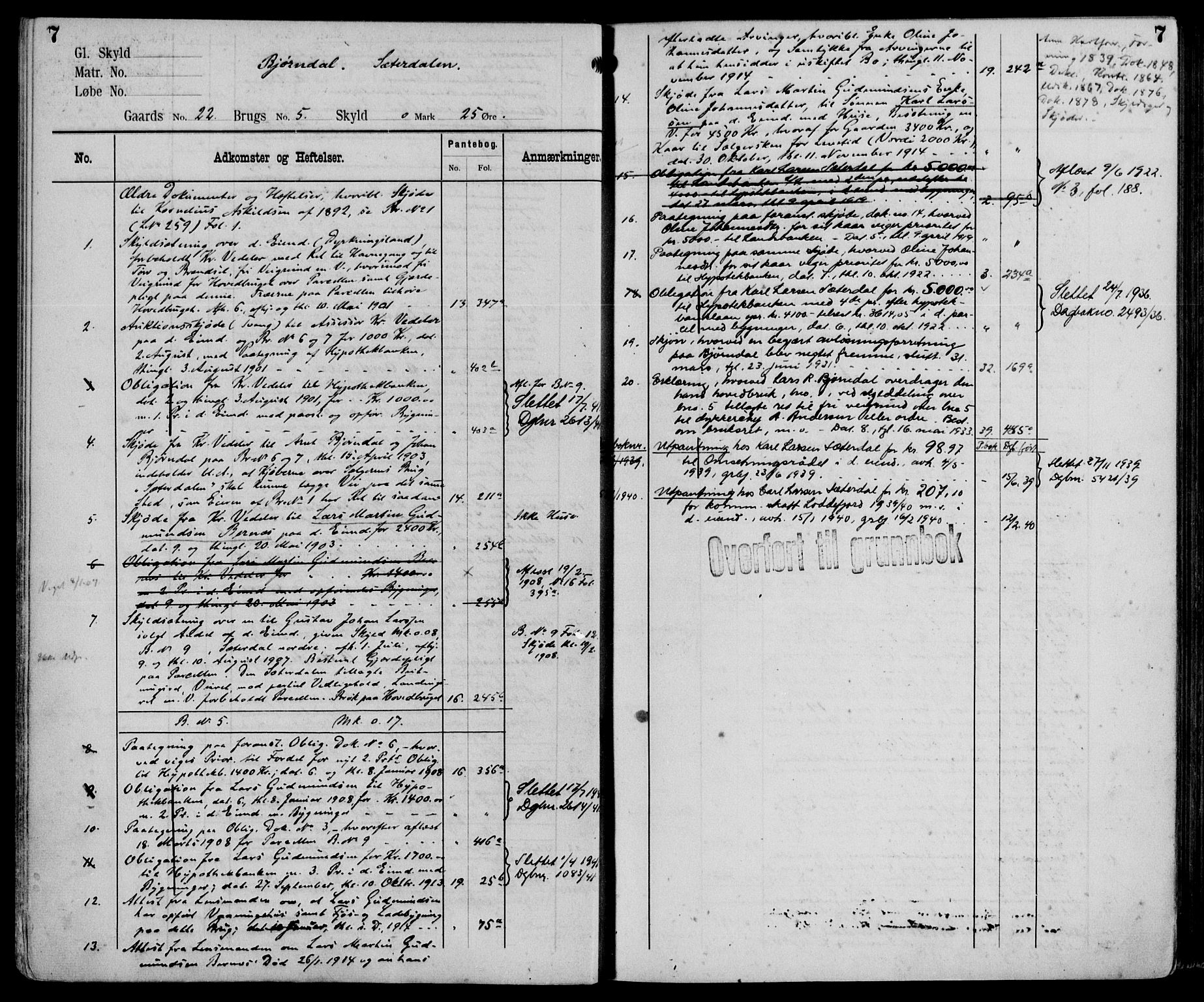 Midhordland sorenskriveri, AV/SAB-A-3001/1/G/Ga/Gab/L0106: Panteregister nr. II.A.b.106, s. 7