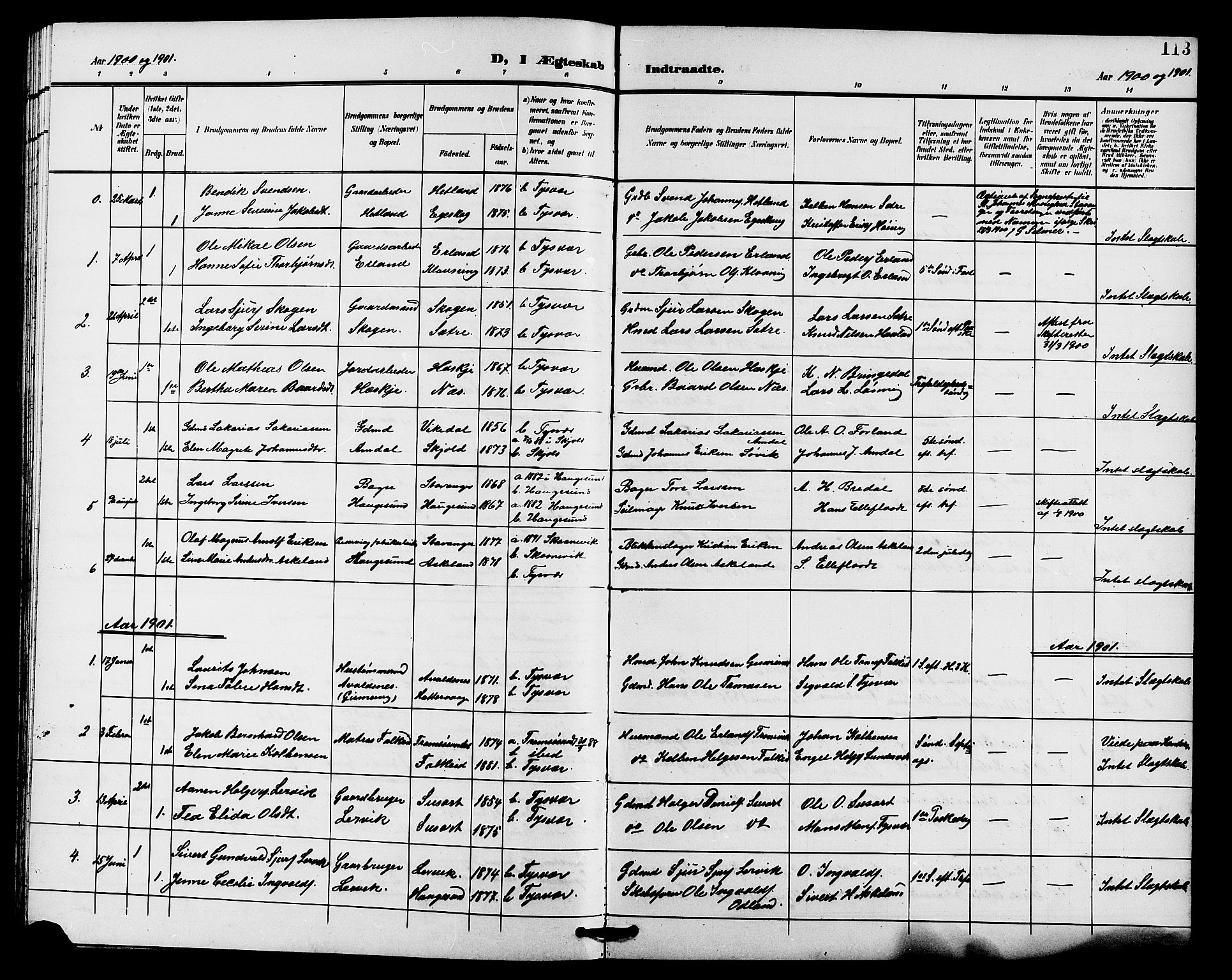 Tysvær sokneprestkontor, SAST/A -101864/H/Ha/Haa/L0008: Ministerialbok nr. A 8, 1897-1912, s. 113