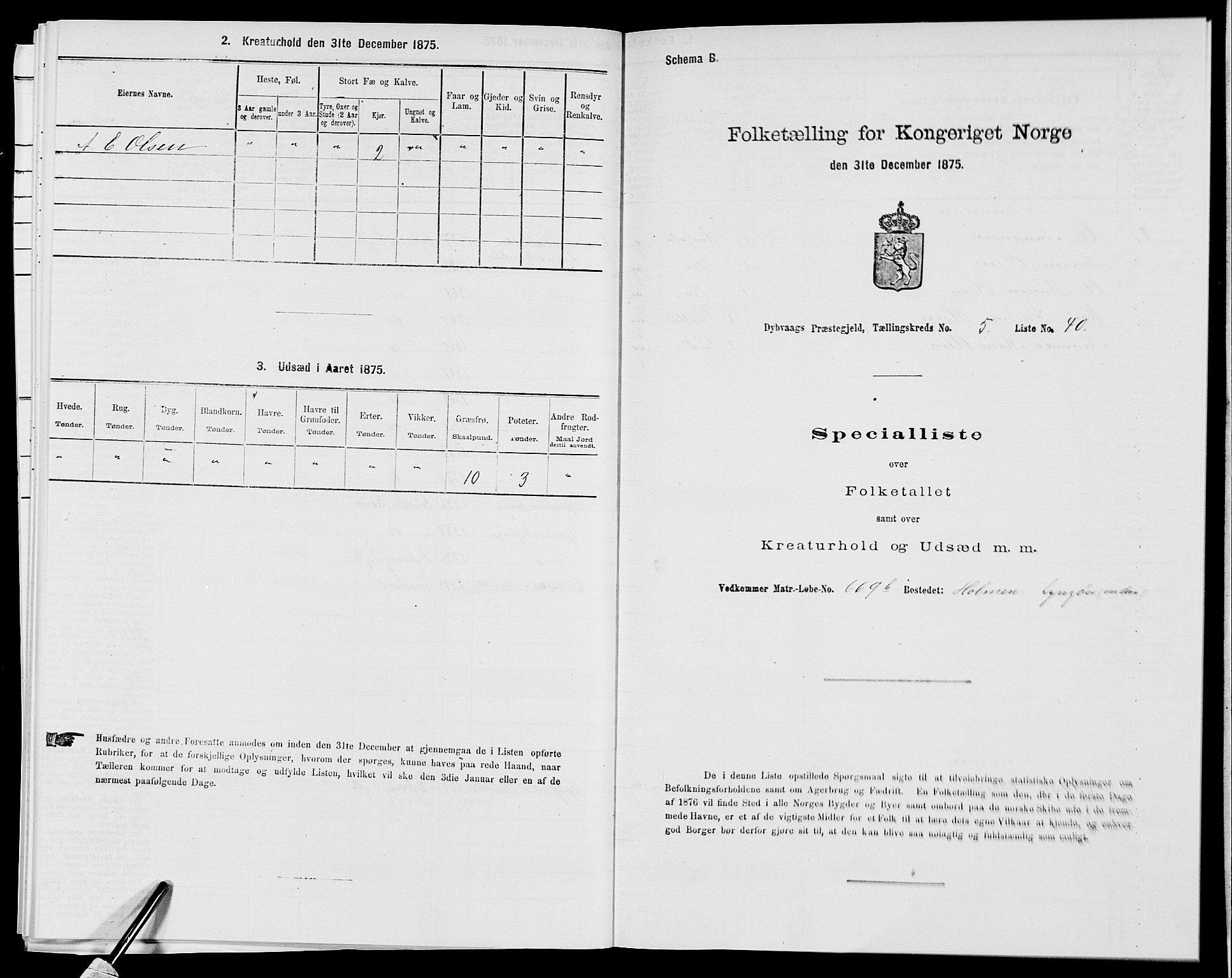 SAK, Folketelling 1875 for 0915P Dypvåg prestegjeld, 1875, s. 615