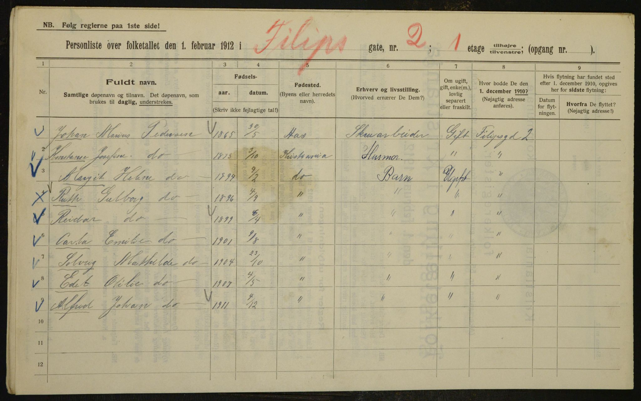 OBA, Kommunal folketelling 1.2.1912 for Kristiania, 1912, s. 24198