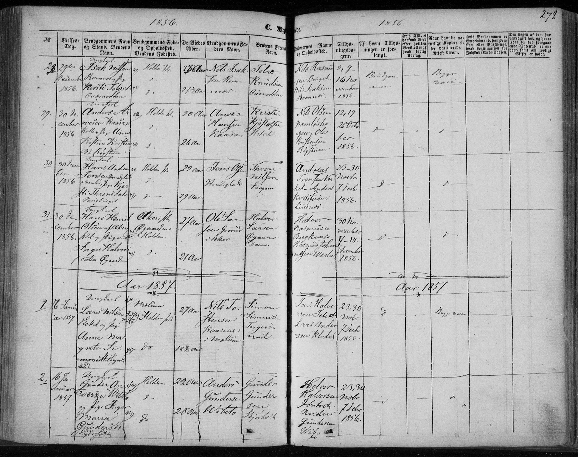 Holla kirkebøker, AV/SAKO-A-272/F/Fa/L0005: Ministerialbok nr. 5, 1849-1860, s. 278