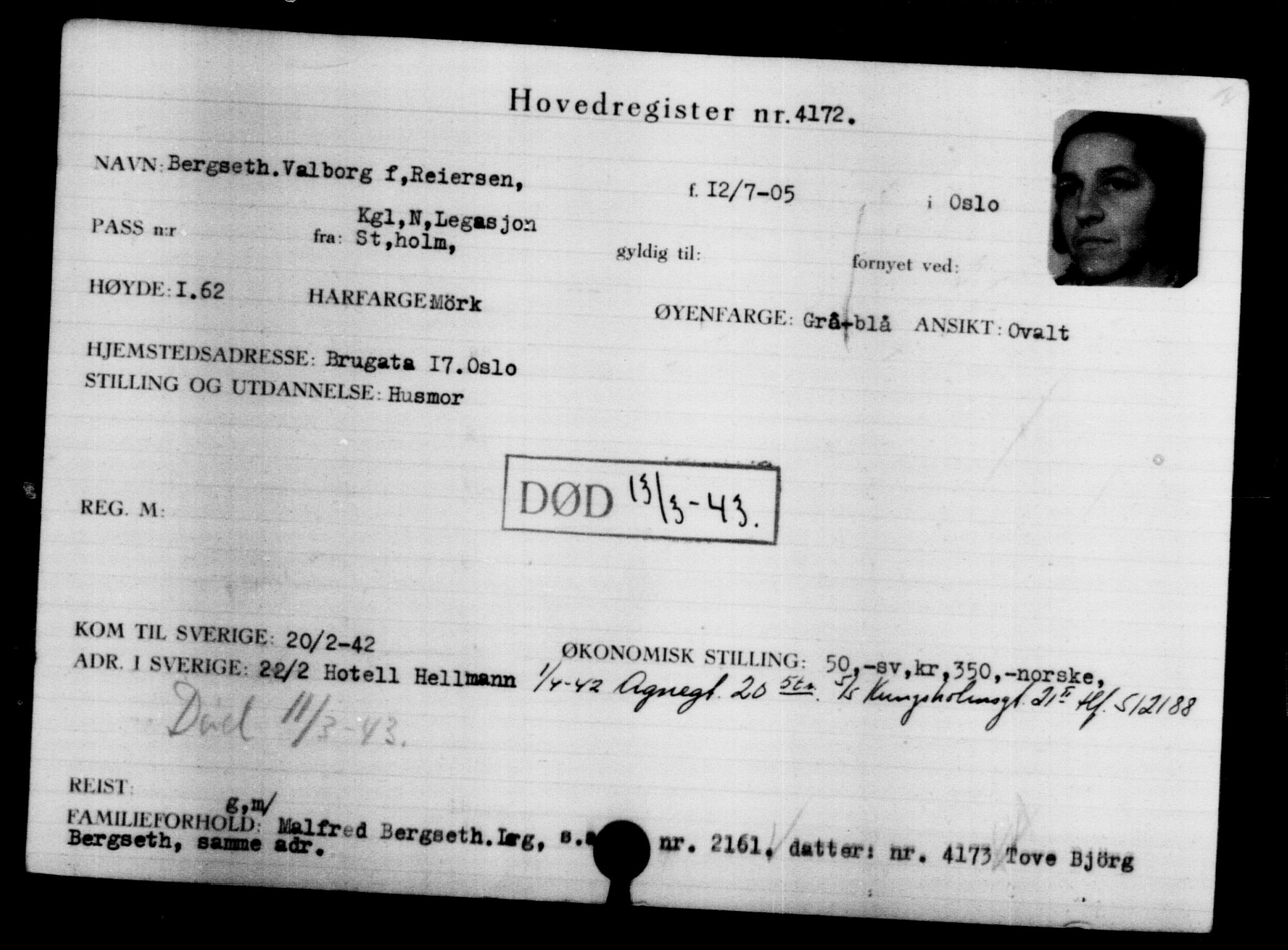 Den Kgl. Norske Legasjons Flyktningskontor, AV/RA-S-6753/V/Va/L0004: Kjesäterkartoteket.  Flyktningenr. 3496-6610, 1940-1945, s. 816