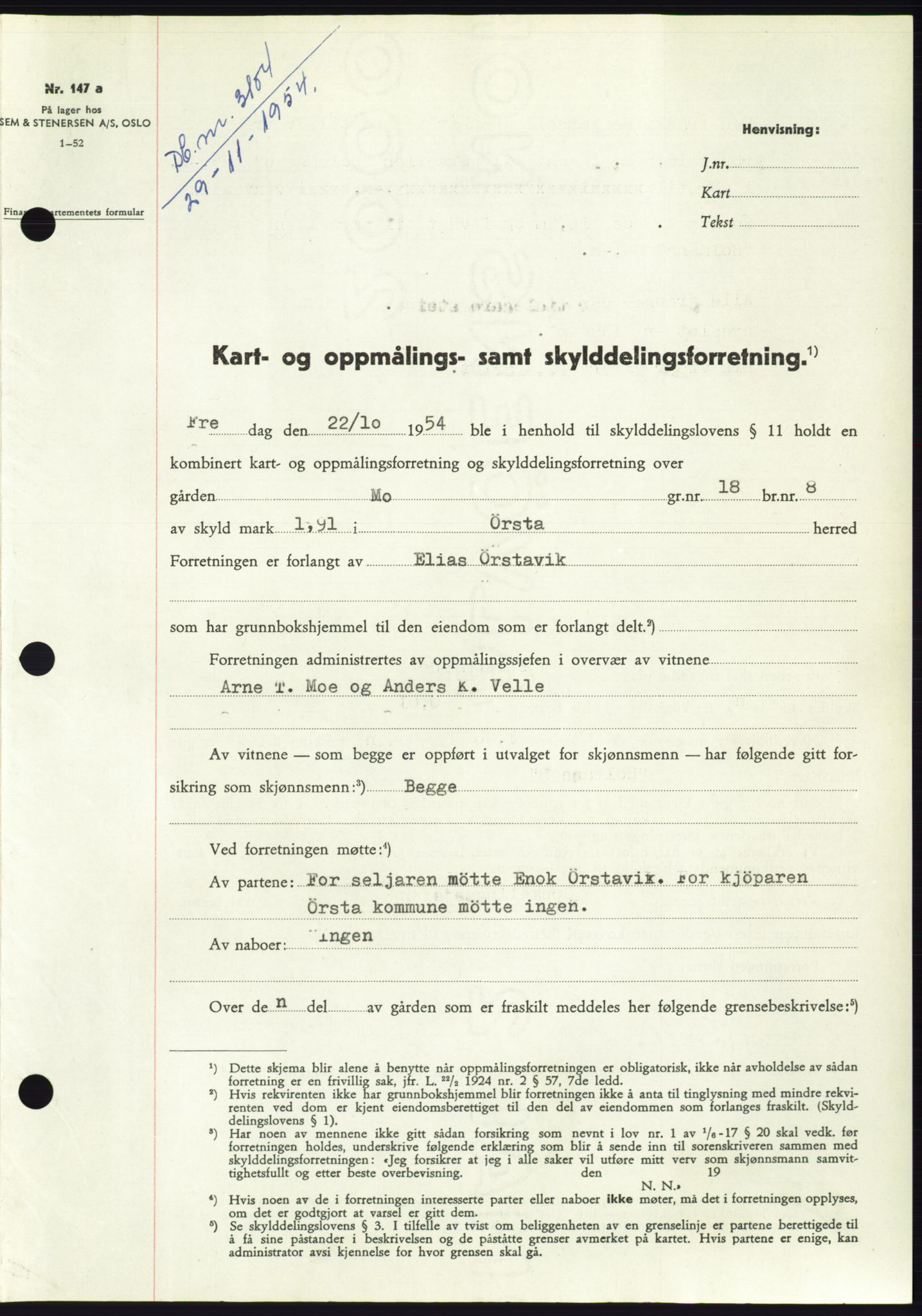 Søre Sunnmøre sorenskriveri, AV/SAT-A-4122/1/2/2C/L0099: Pantebok nr. 25A, 1954-1954, Dagboknr: 3104/1954