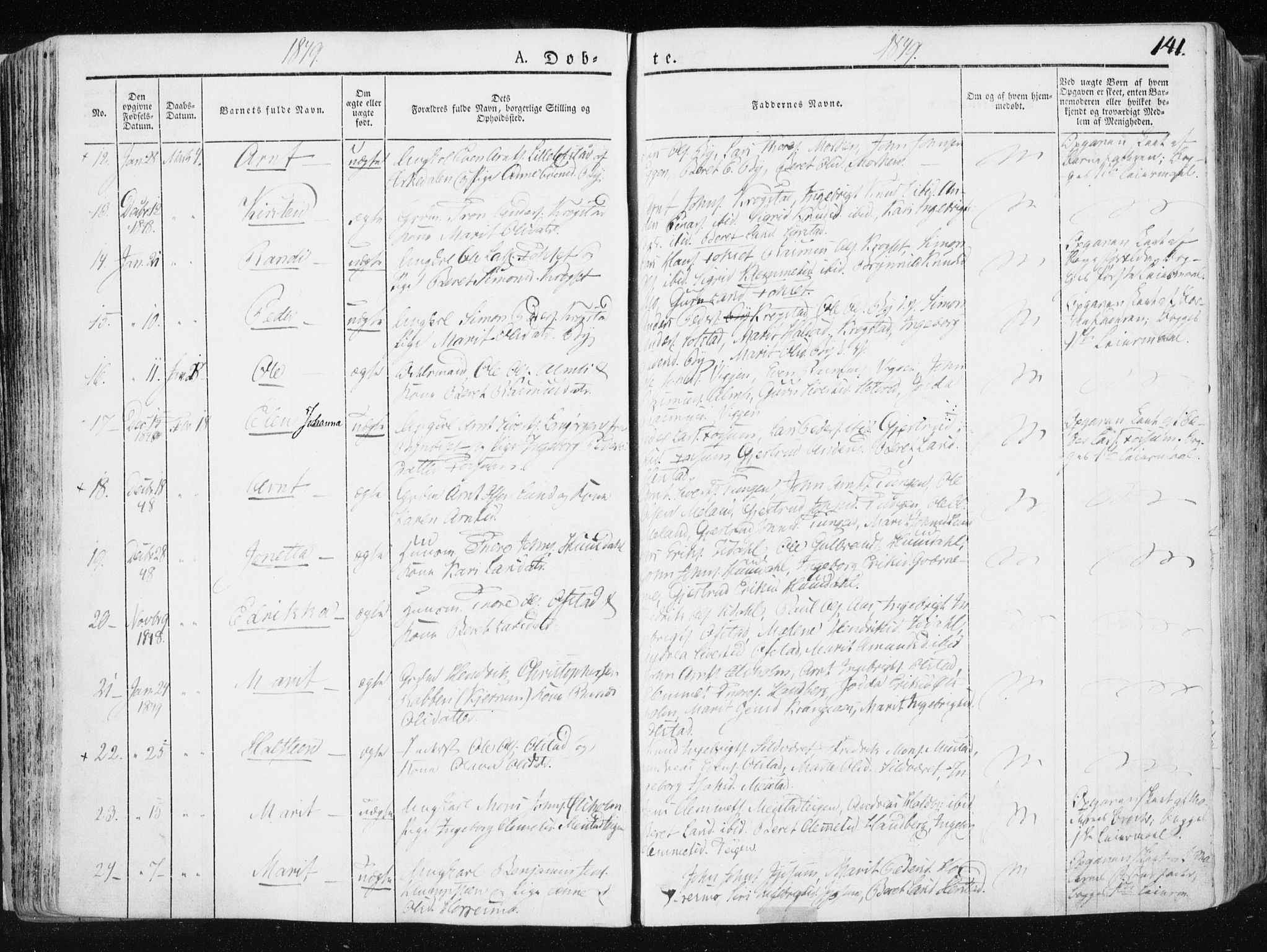 Ministerialprotokoller, klokkerbøker og fødselsregistre - Sør-Trøndelag, SAT/A-1456/665/L0771: Ministerialbok nr. 665A06, 1830-1856, s. 141