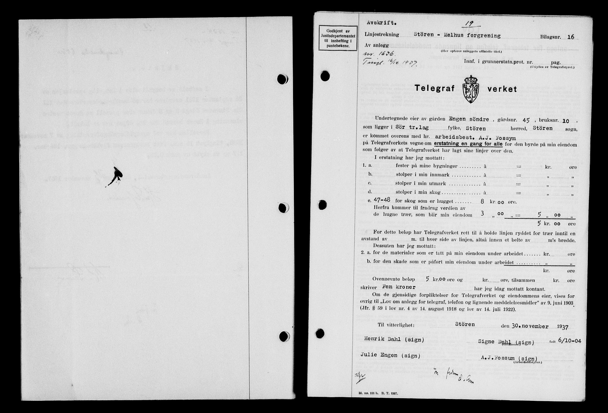 Gauldal sorenskriveri, SAT/A-0014/1/2/2C/L0048: Pantebok nr. 51-52, 1937-1938, s. 19, Dagboknr: 1636/1937