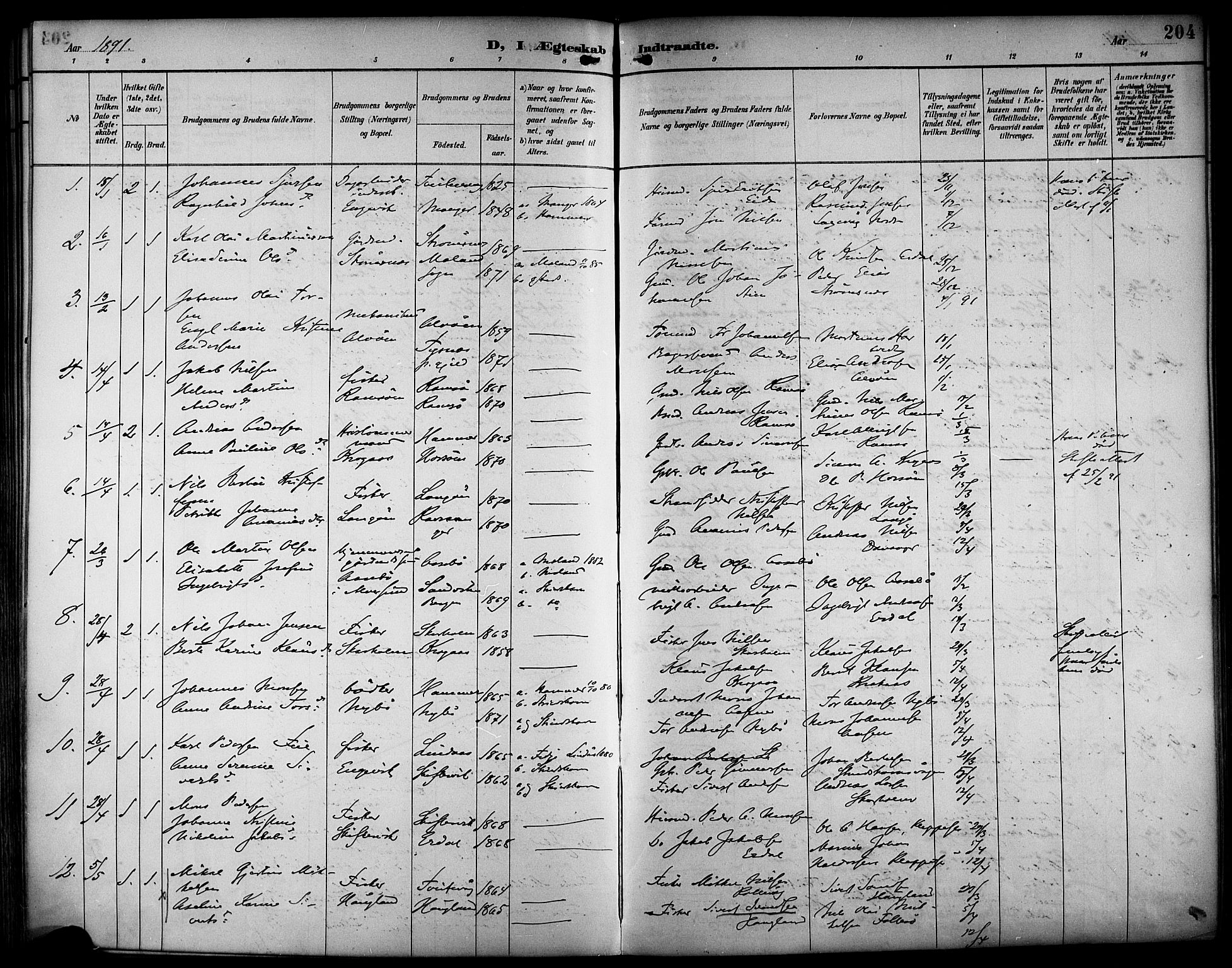 Askøy Sokneprestembete, AV/SAB-A-74101/H/Ha/Haa/Haab/L0002: Ministerialbok nr. B 2, 1889-1902, s. 204