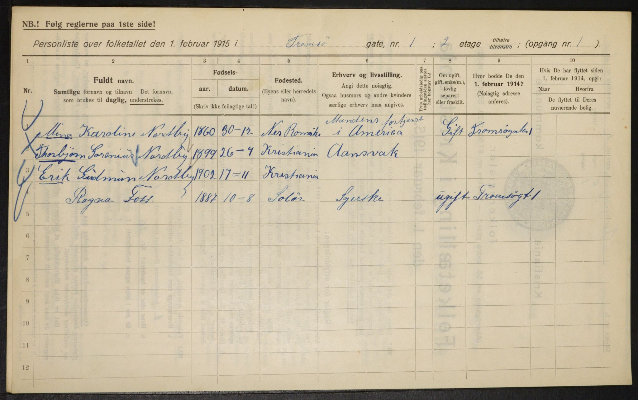 OBA, Kommunal folketelling 1.2.1915 for Kristiania, 1915, s. 115805