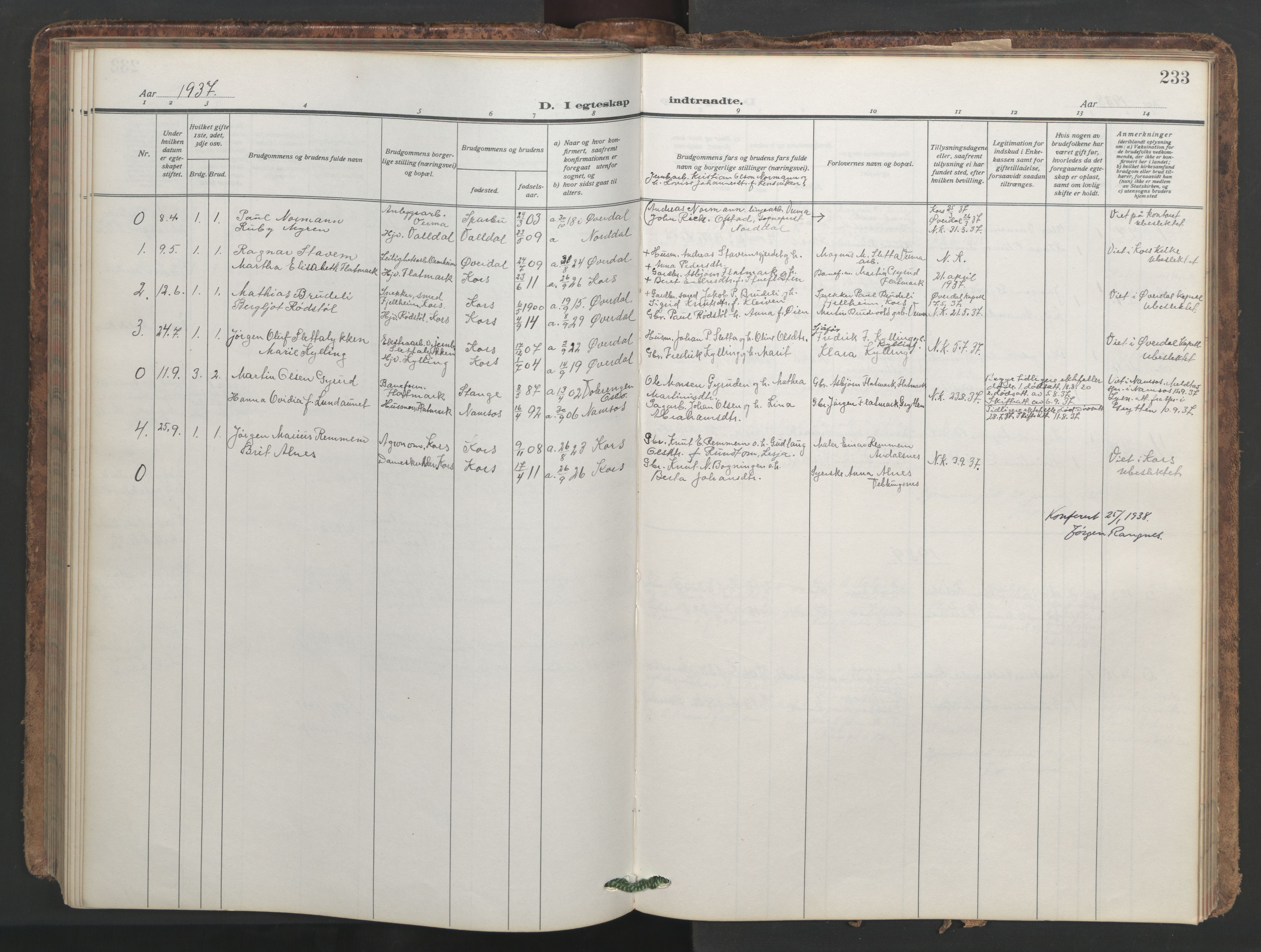 Ministerialprotokoller, klokkerbøker og fødselsregistre - Møre og Romsdal, SAT/A-1454/546/L0597: Klokkerbok nr. 546C03, 1921-1959, s. 233