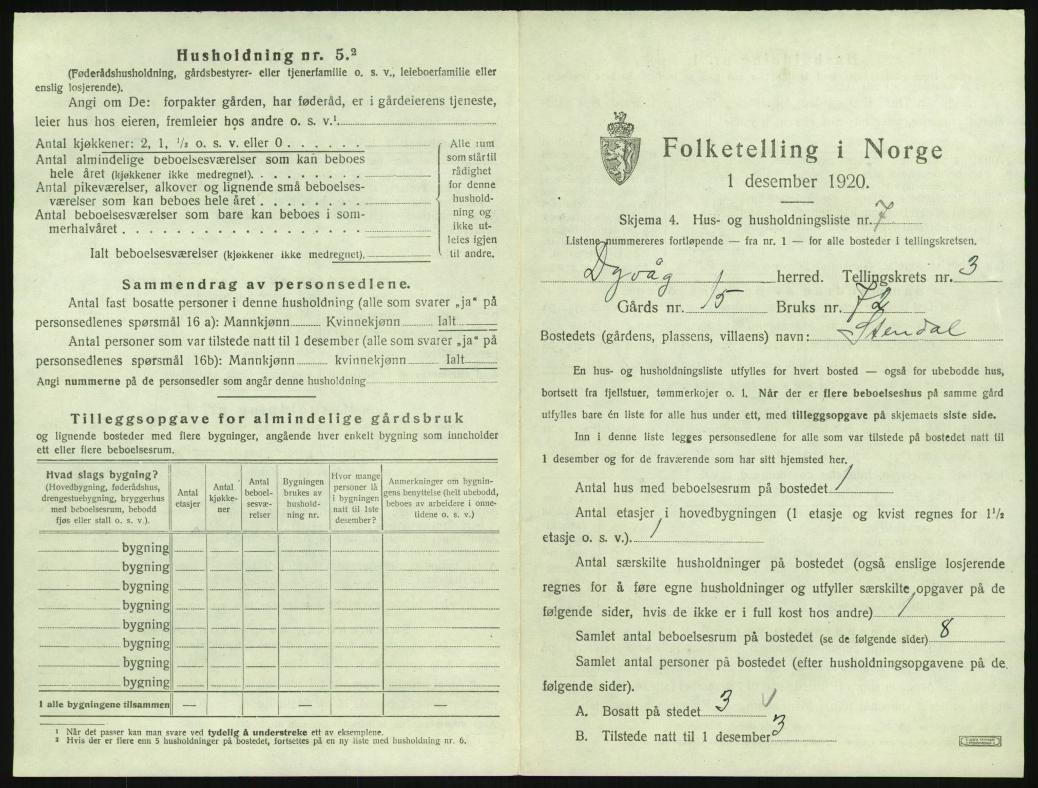 SAK, Folketelling 1920 for 0915 Dypvåg herred, 1920, s. 315