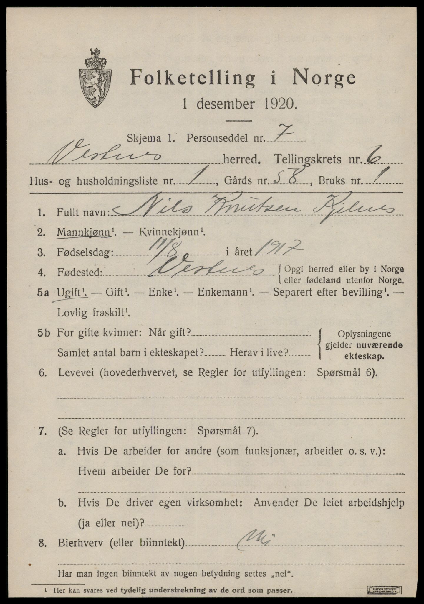 SAT, Folketelling 1920 for 1535 Vestnes herred, 1920, s. 4325