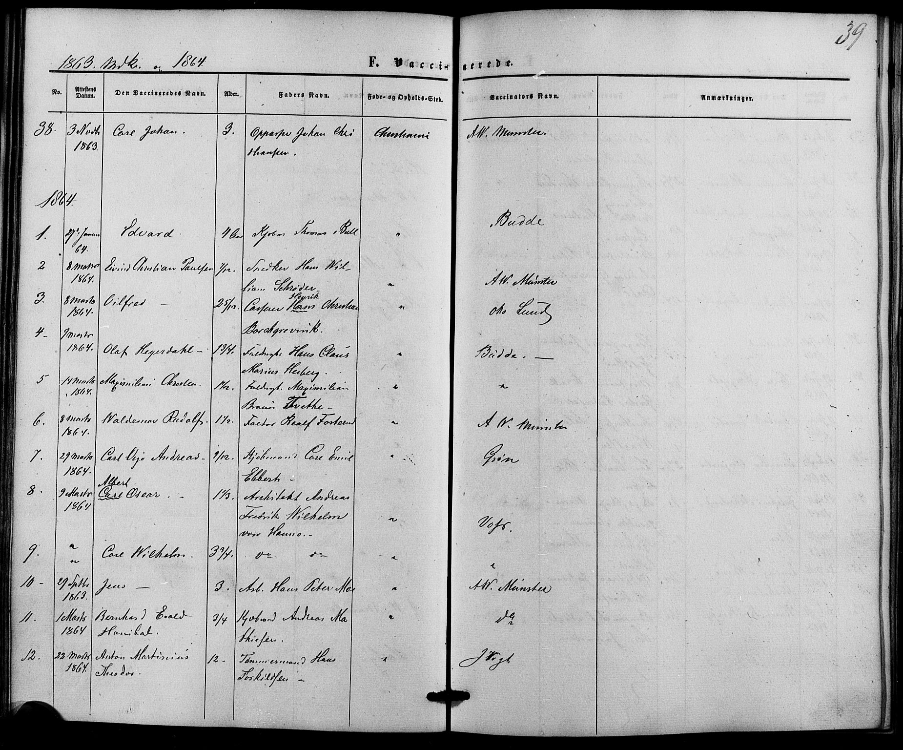 Trefoldighet prestekontor Kirkebøker, AV/SAO-A-10882/F/Fh/L0001: Vaksinasjonsprotokoll nr. 1, 1857-1867, s. 39